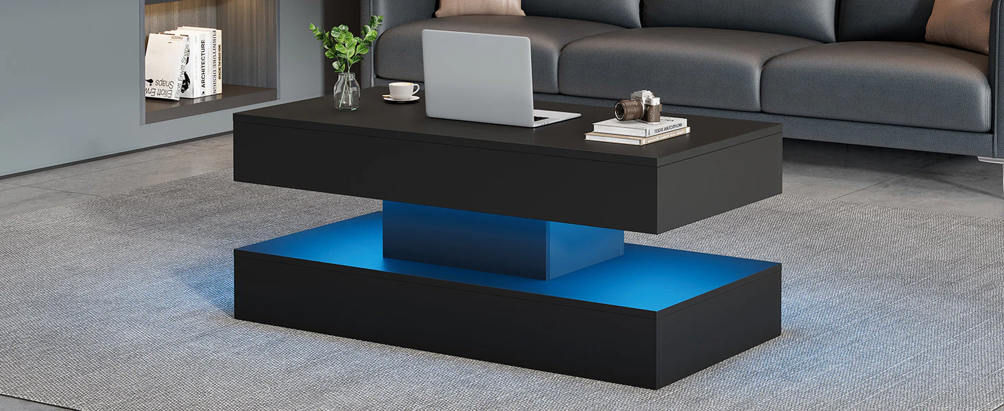 Modern Coffee Table with LED Lighting, Hidden Storage & Hydraulic Lift - Image 9