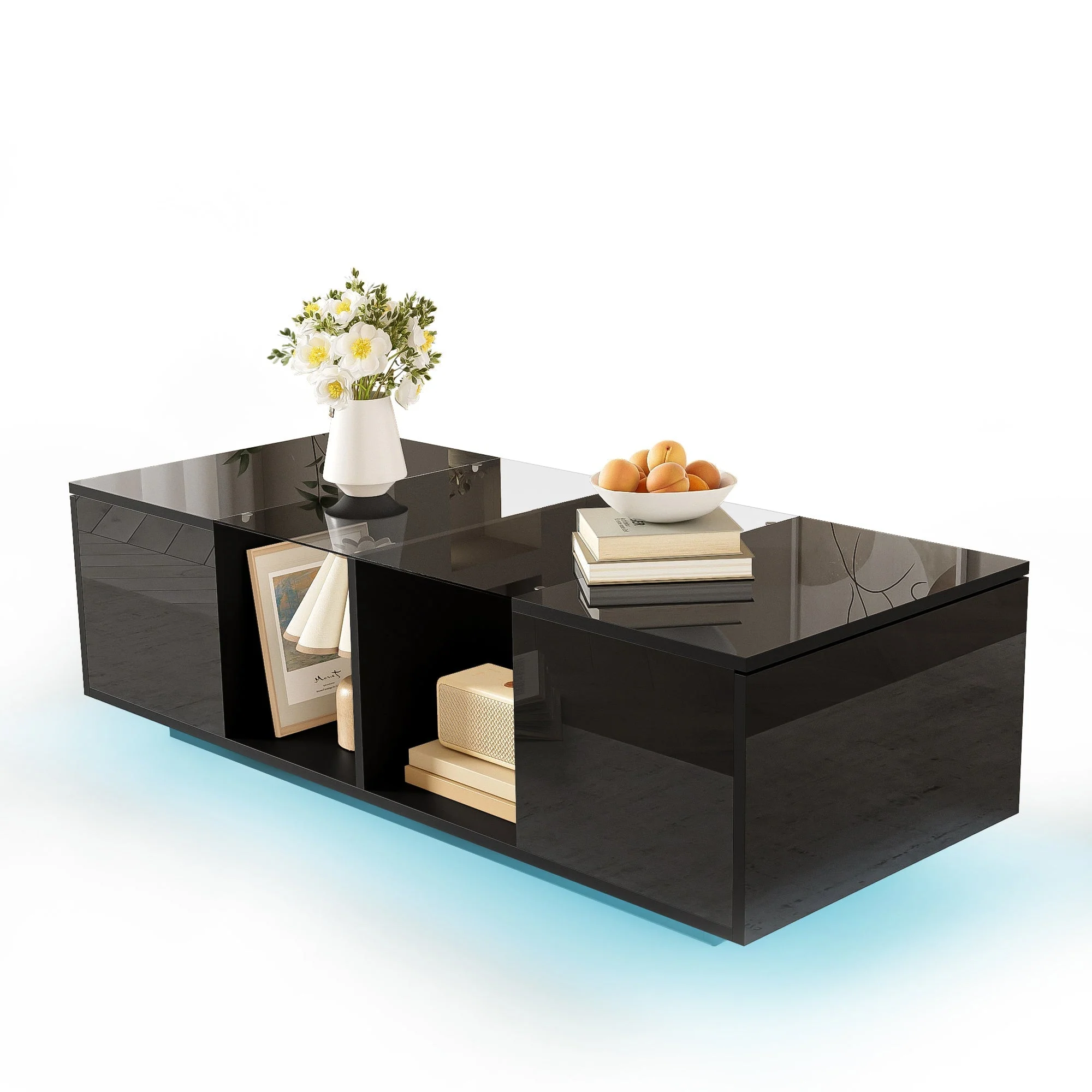Modern Coffee Table with LED Lighting, High-Gloss, Black - Image 2