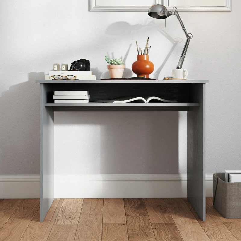 Modern Computer Desk, Small Writing Desk with Storage Shelf, Grey - Image 7