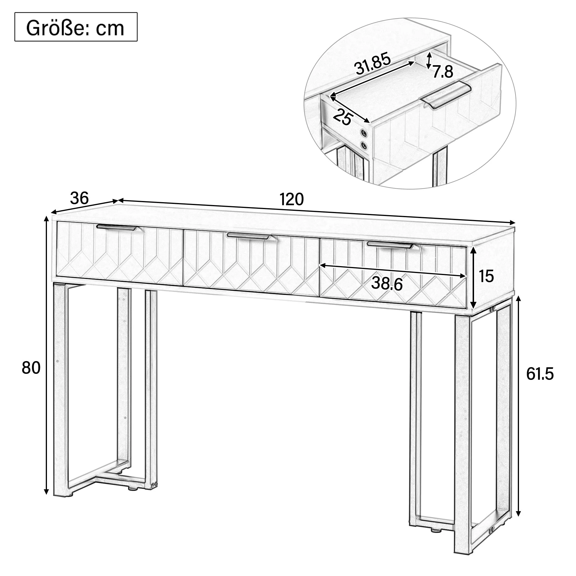 Modern Console Table - Drawers, Adjustable Foot Pads, Elegant Handles - White & Gold - Image 5