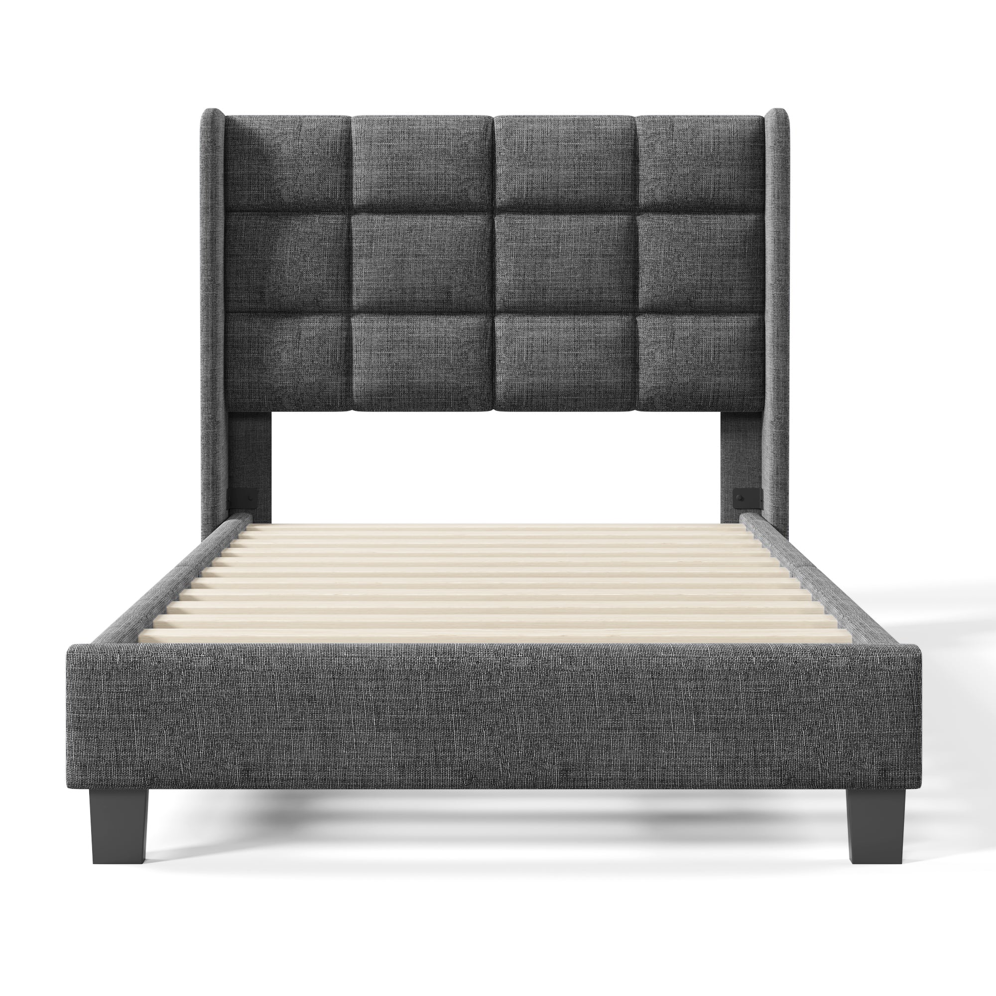 Modern Design Upholstered Bed, Single with Slatted Frame, 90x200cm, Grey Linen - Image 5