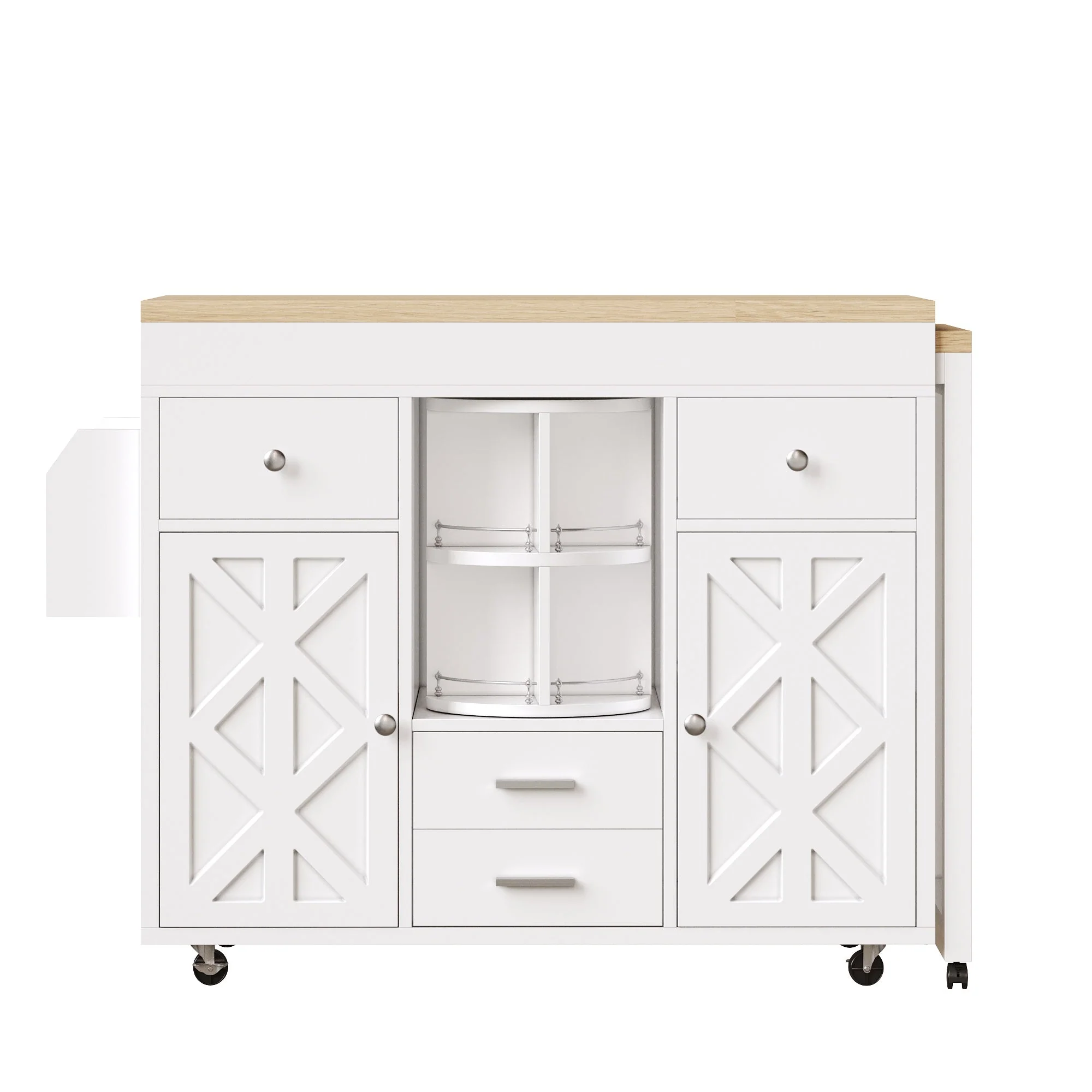 Modern Extendable Bar Table and Kitchen Trolley with Rotating Organizer and Adjustable Shelves, White - Image 10