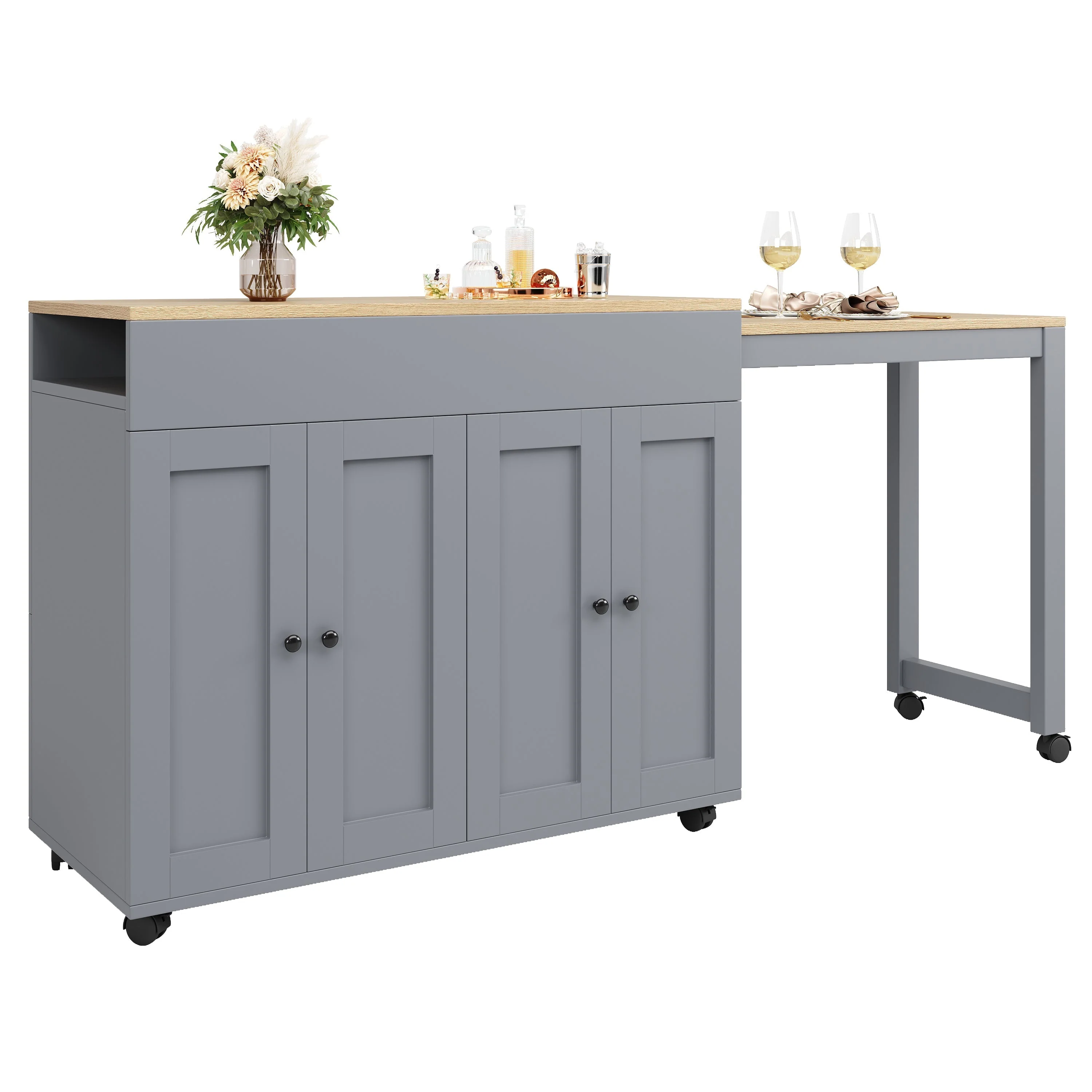 Modern Extendable Bar Table Dining Bistro Storage 6 Shelves Grey - Image 4