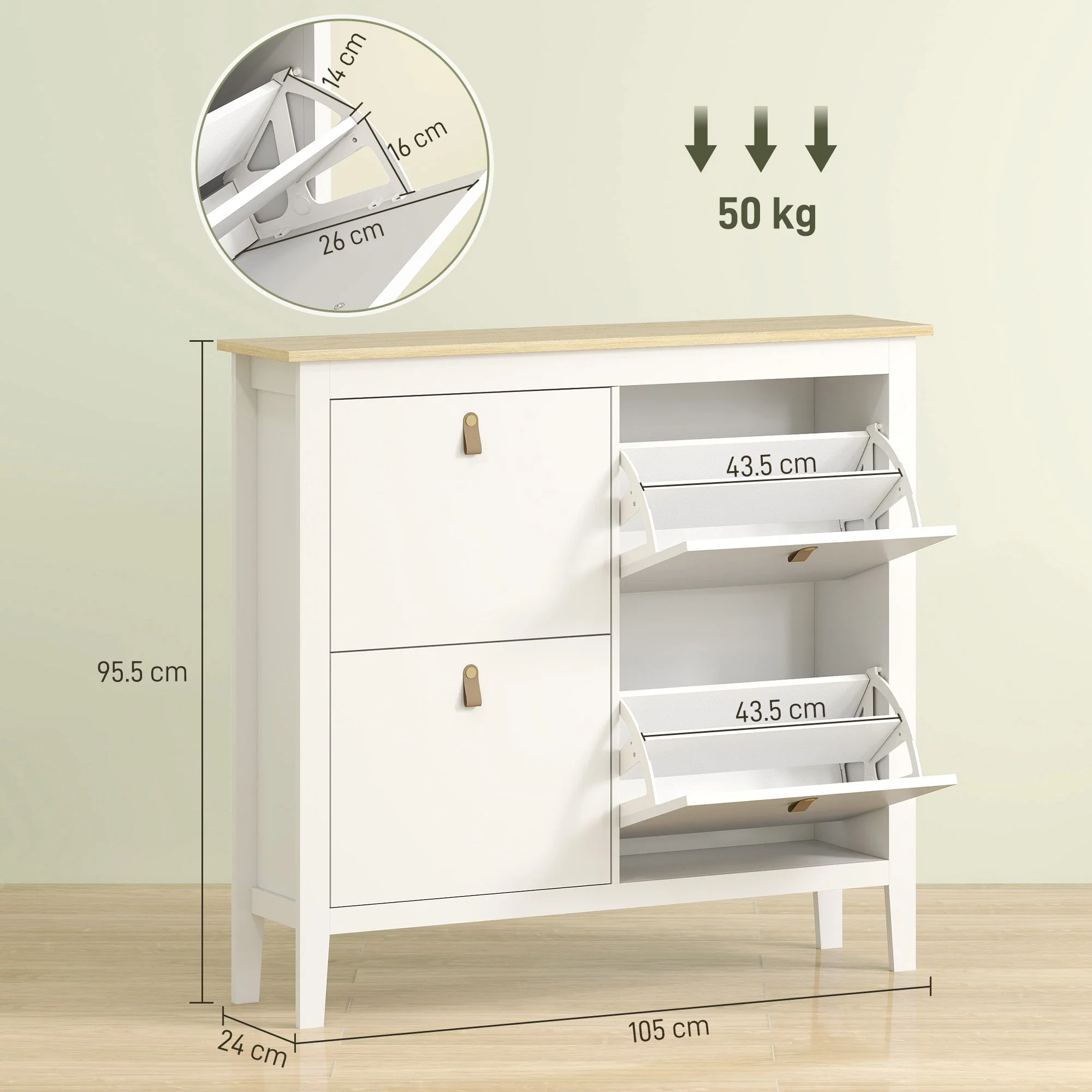 Modern Four-Drawer Shoe Cabinet with 20-Pair Capacity - White - Image 3