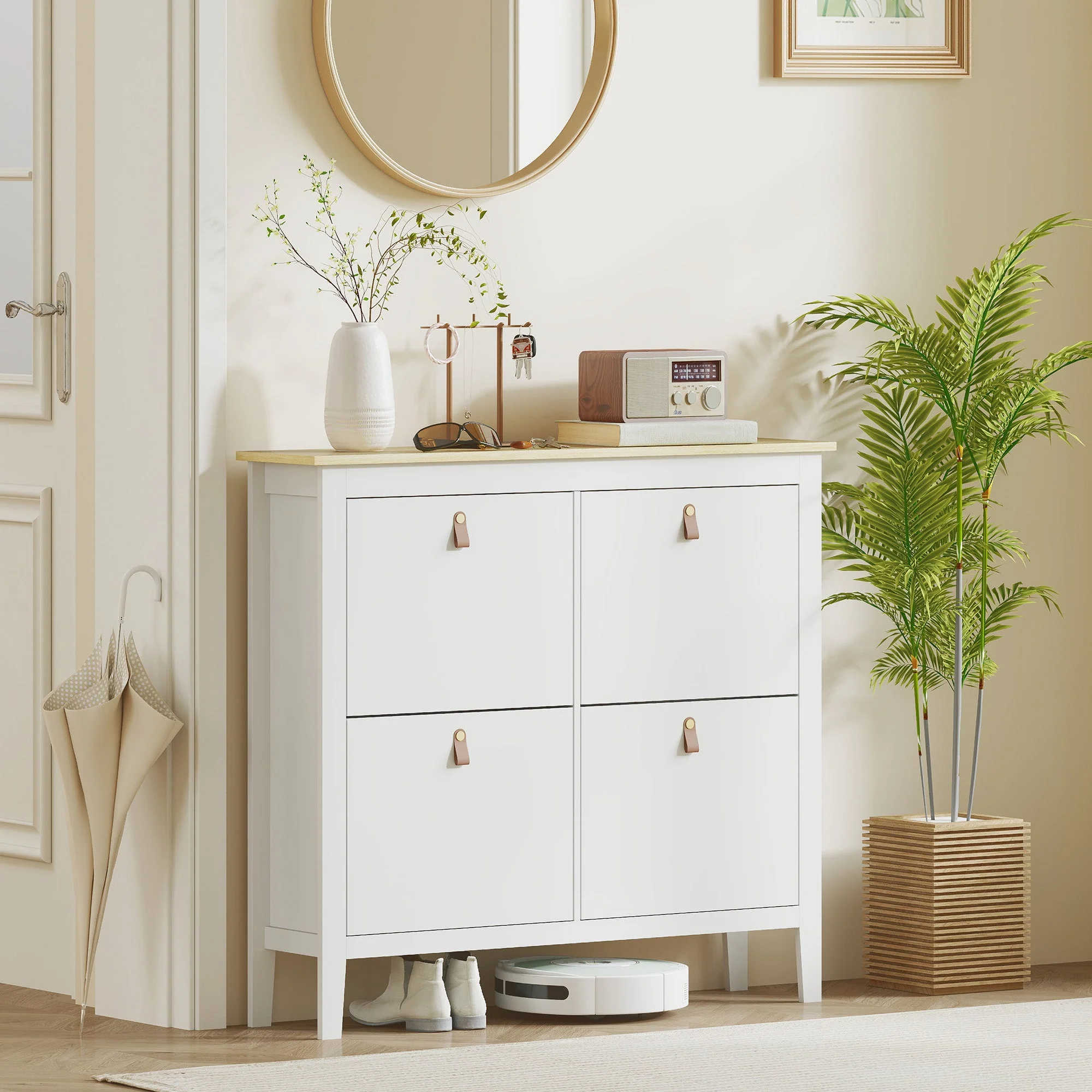 Modern Four-Drawer Shoe Cabinet with 20-Pair Capacity - White - Image 7