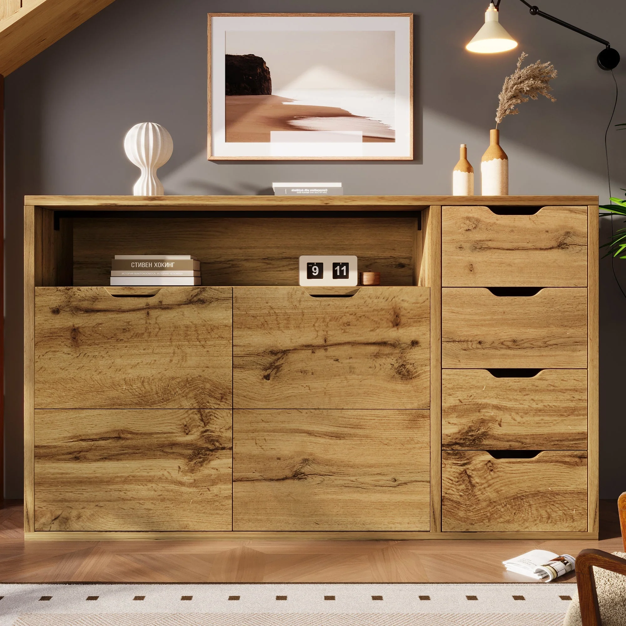 Modern Furniture - Integrated Storage, LED & USB Features - Mixed Materials - Image 10