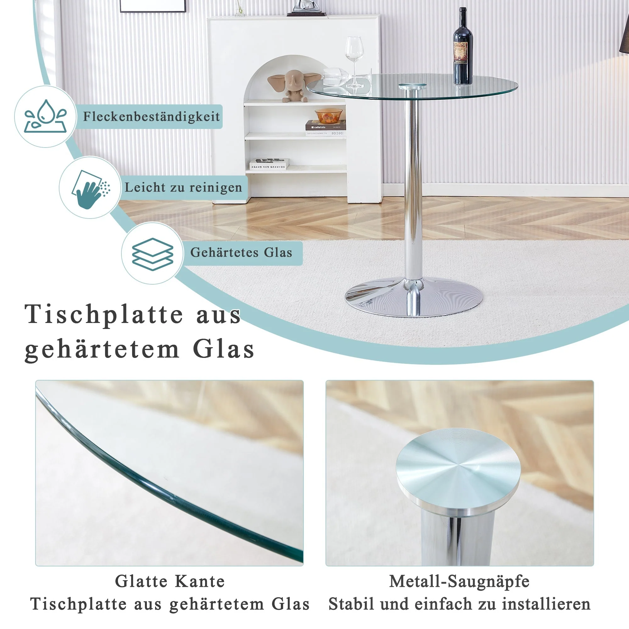 Modern Glass Beam Table Minimalist Ø89cm 92cm High - Image 5