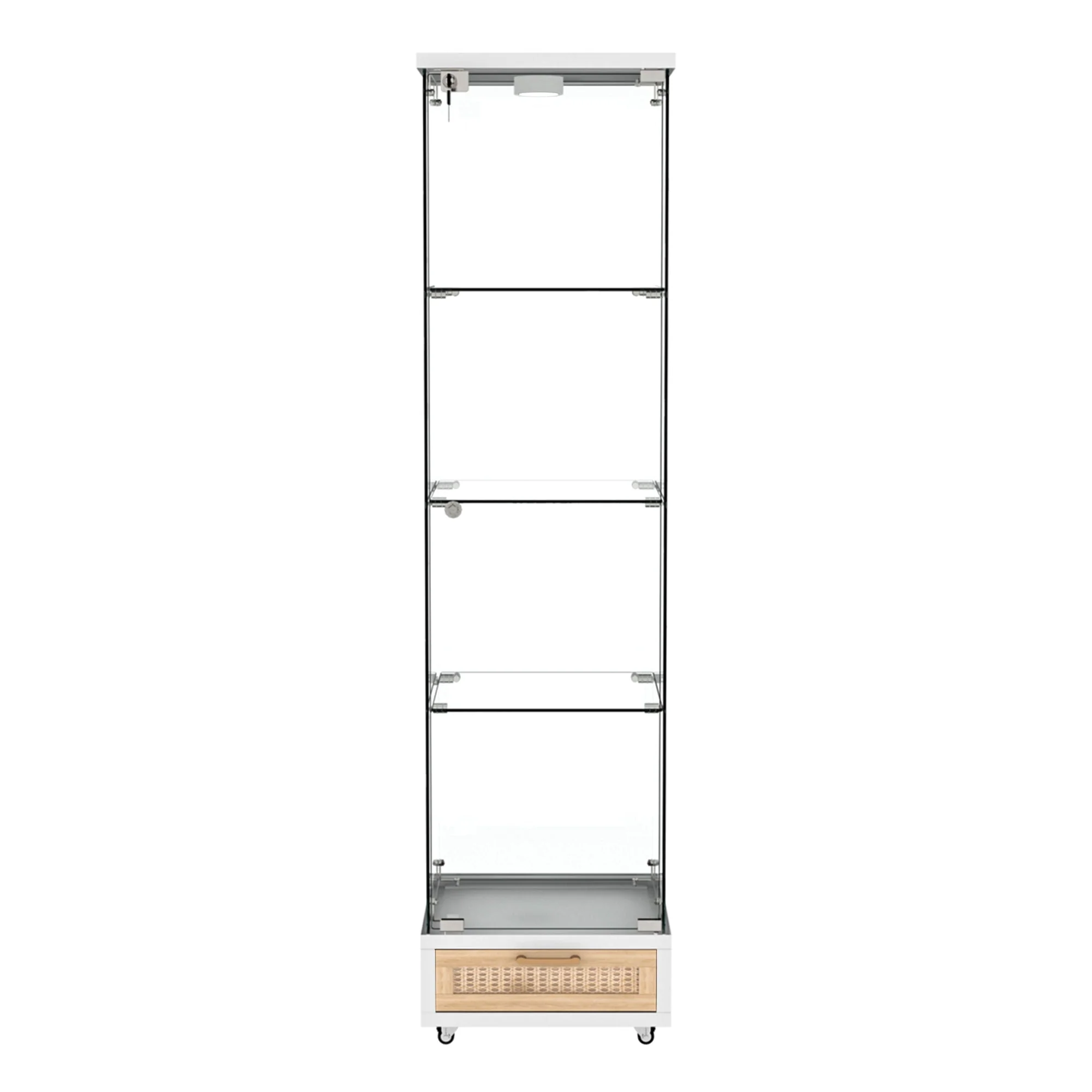 Modern Glass Display Cabinet LED Lights Drawers 4 Shelves - White - Image 4