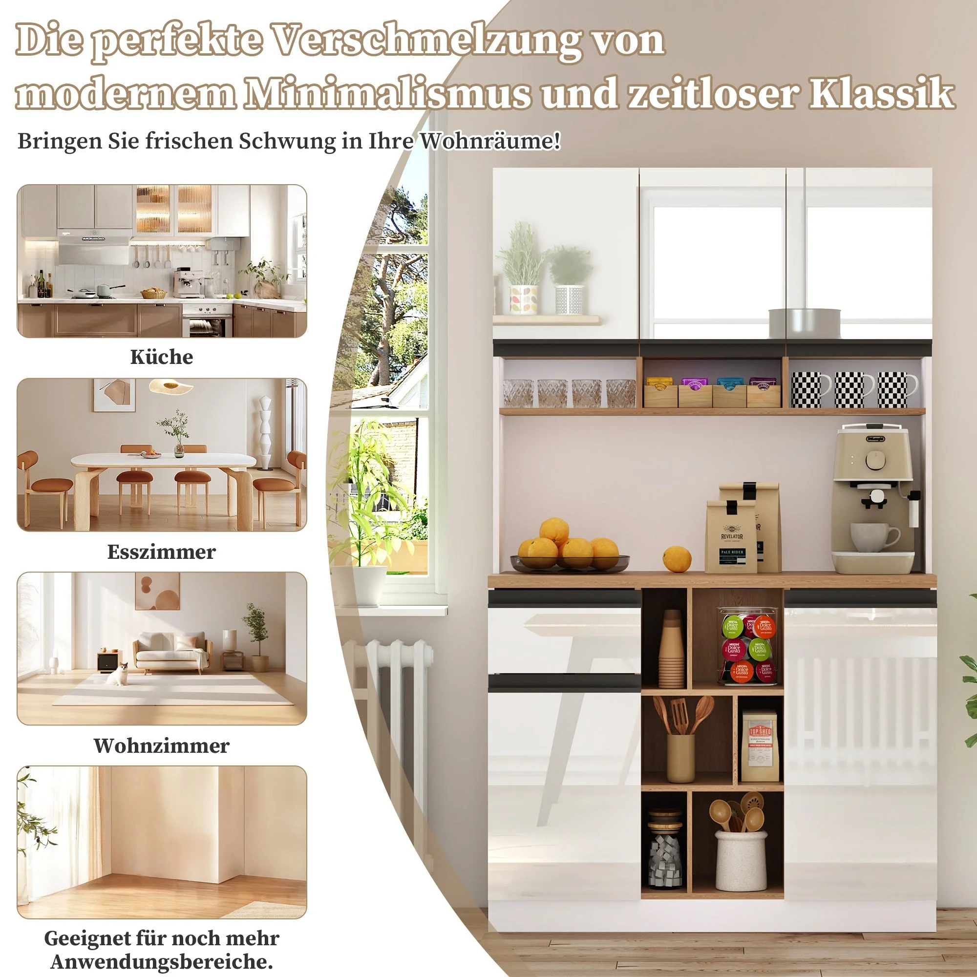 Modern Kitchen Cabinet with Drawers Adjustable Shelves Open Storage - White - Image 4