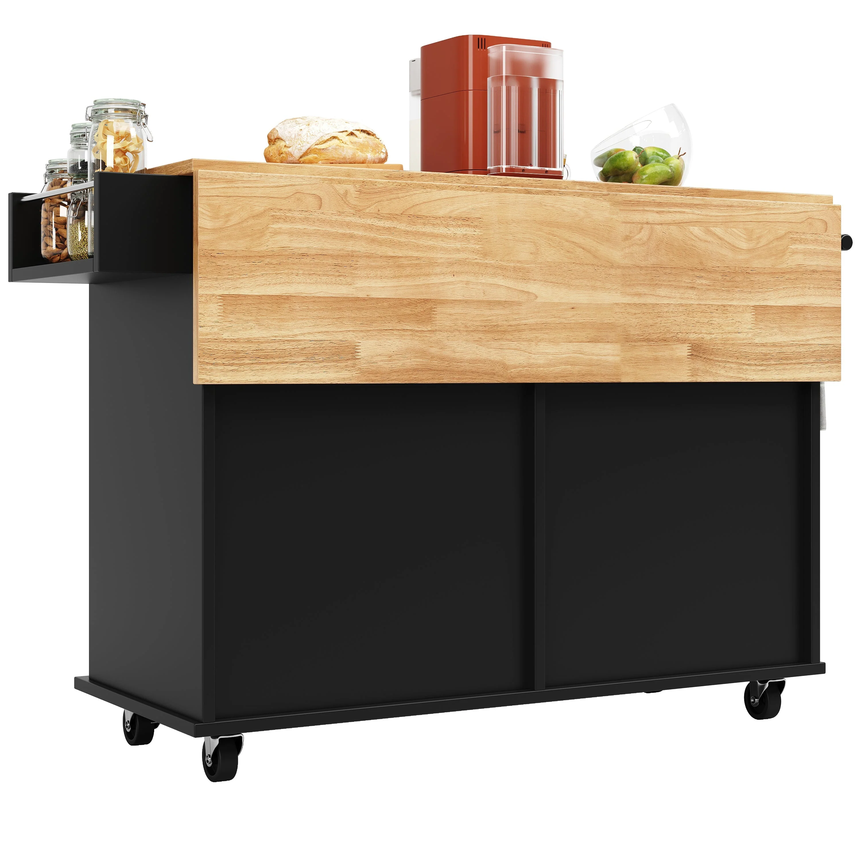 Modern Kitchen Island Multifunctional Dining Cart Storage - Black - Image 7