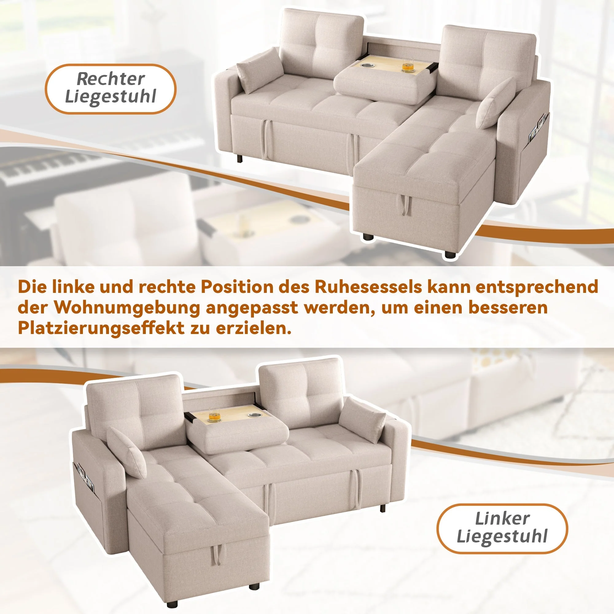 Modern L-shaped Sofa Modular Sofa Bed Pull-out with Storage & Cup Holder, Living Room - Image 5