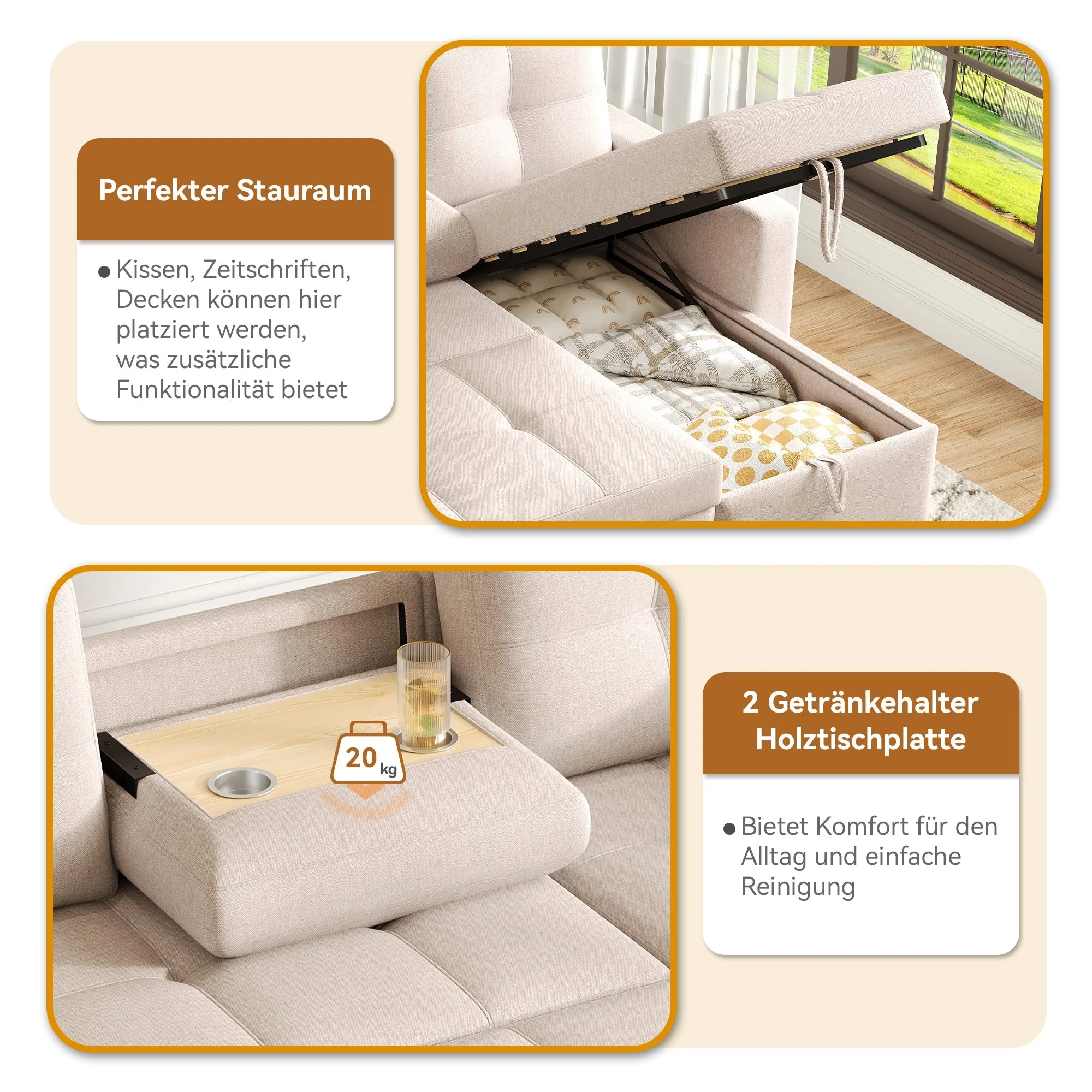 Modern L-shaped Sofa Modular Sofa Bed Pull-out with Storage & Cup Holder, Living Room - Image 6