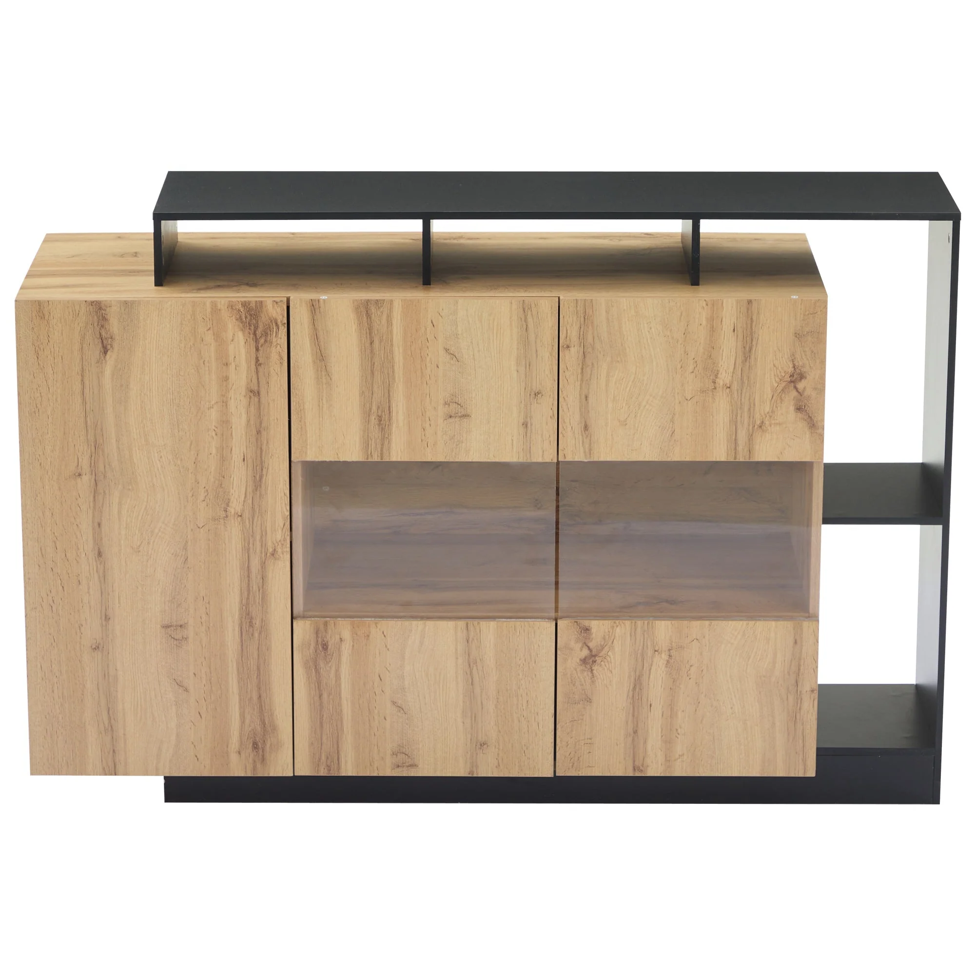 Modern LED Sideboard, Glass Dining Cabinet with Bluetooth Control, Wood Color MDF - Image 2