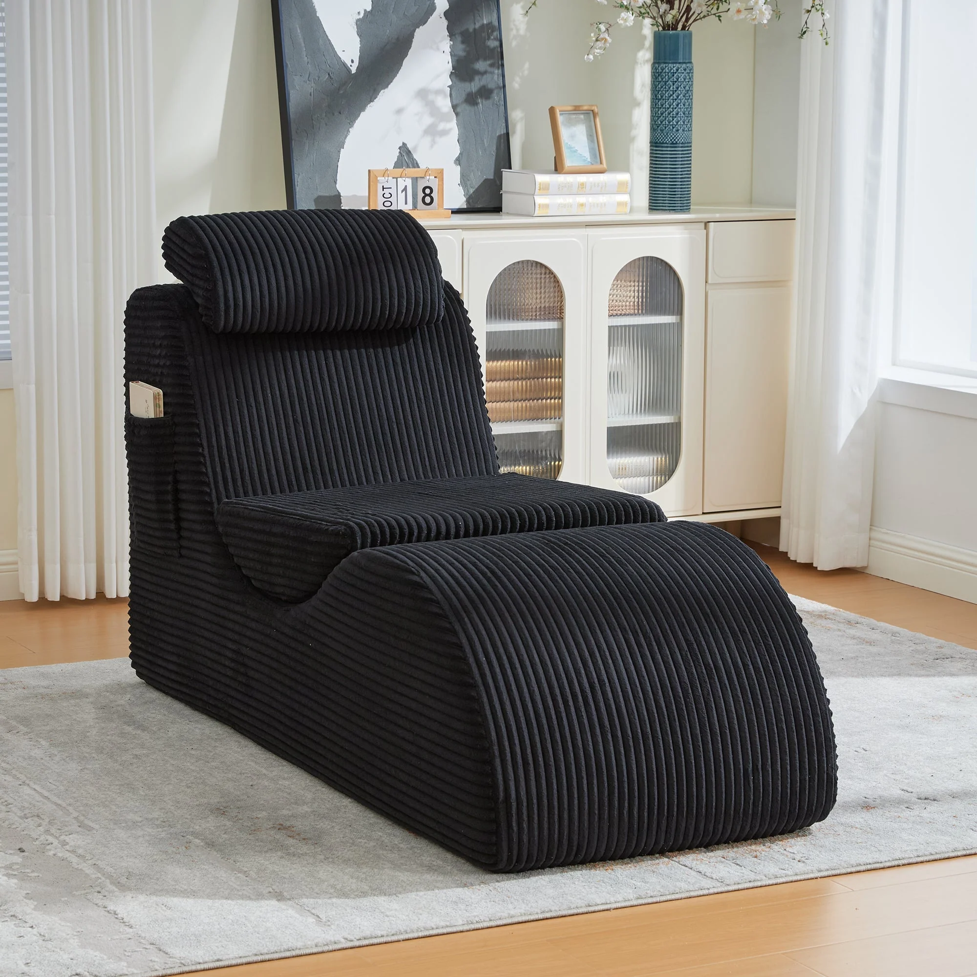Modern Leisure Chair with Ergonomic Compression Foam and Side Pocket, Black - Image 10