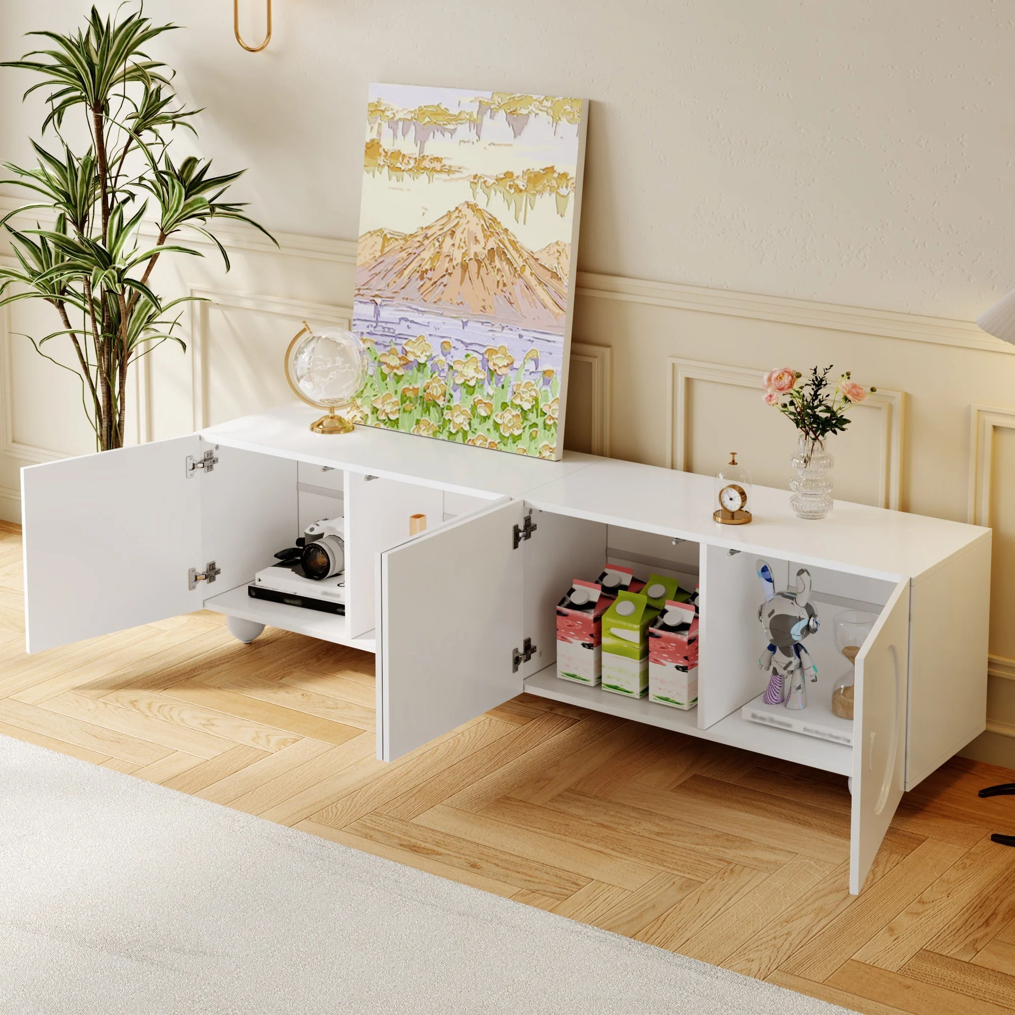 Modern Low TV Cabinet 180.5x38x50cm - White - Image 4