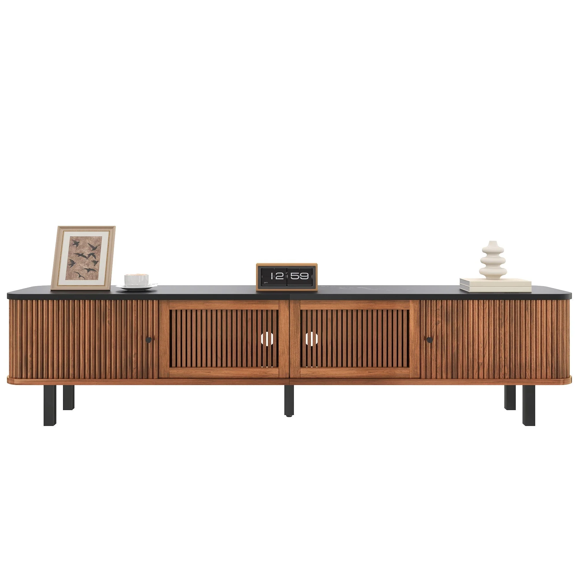 Modern Low TV Cabinet 190cm with Sliding & Mesh Doors - Image 2