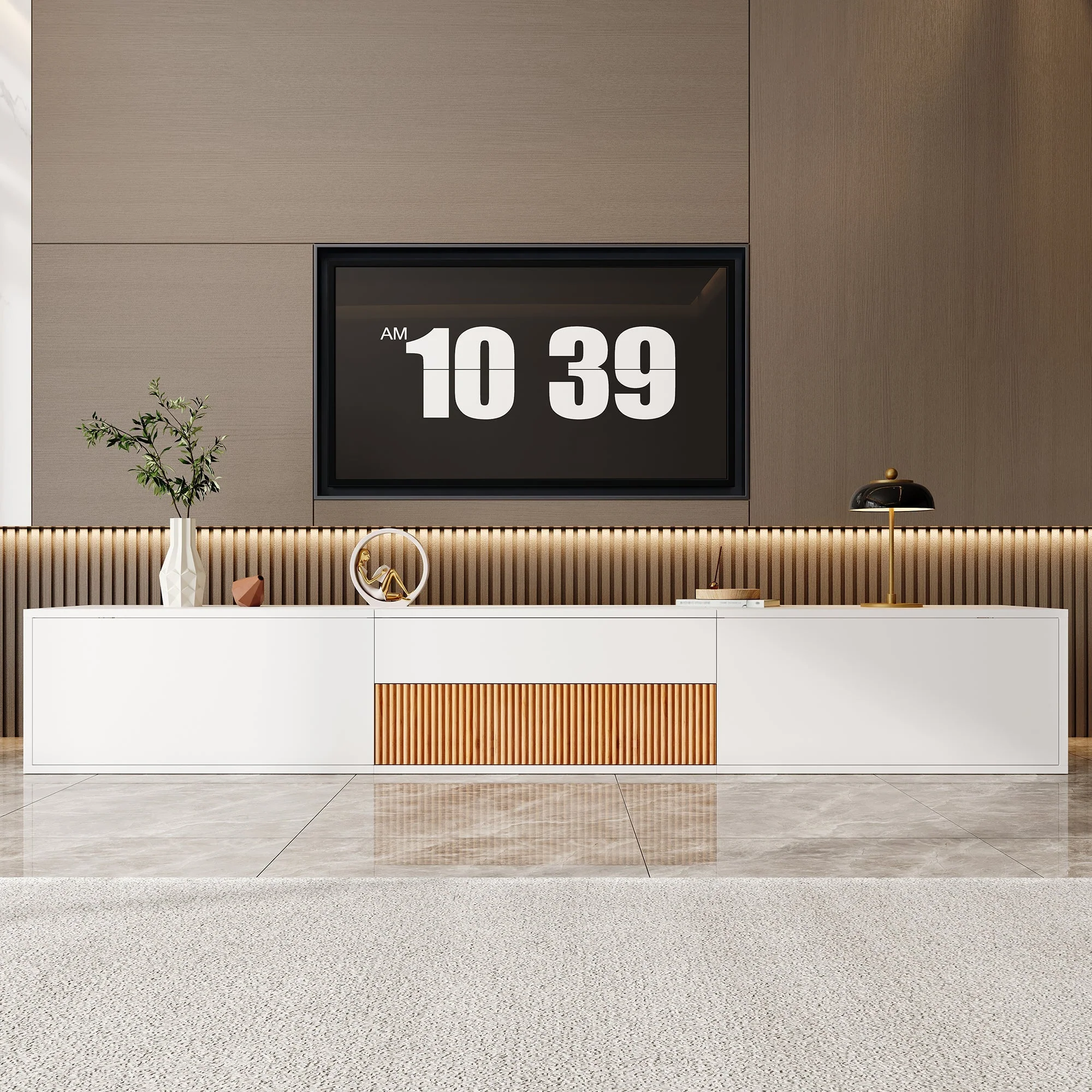 Modern Low TV Stand 180x34x30cm Unique Projector Design