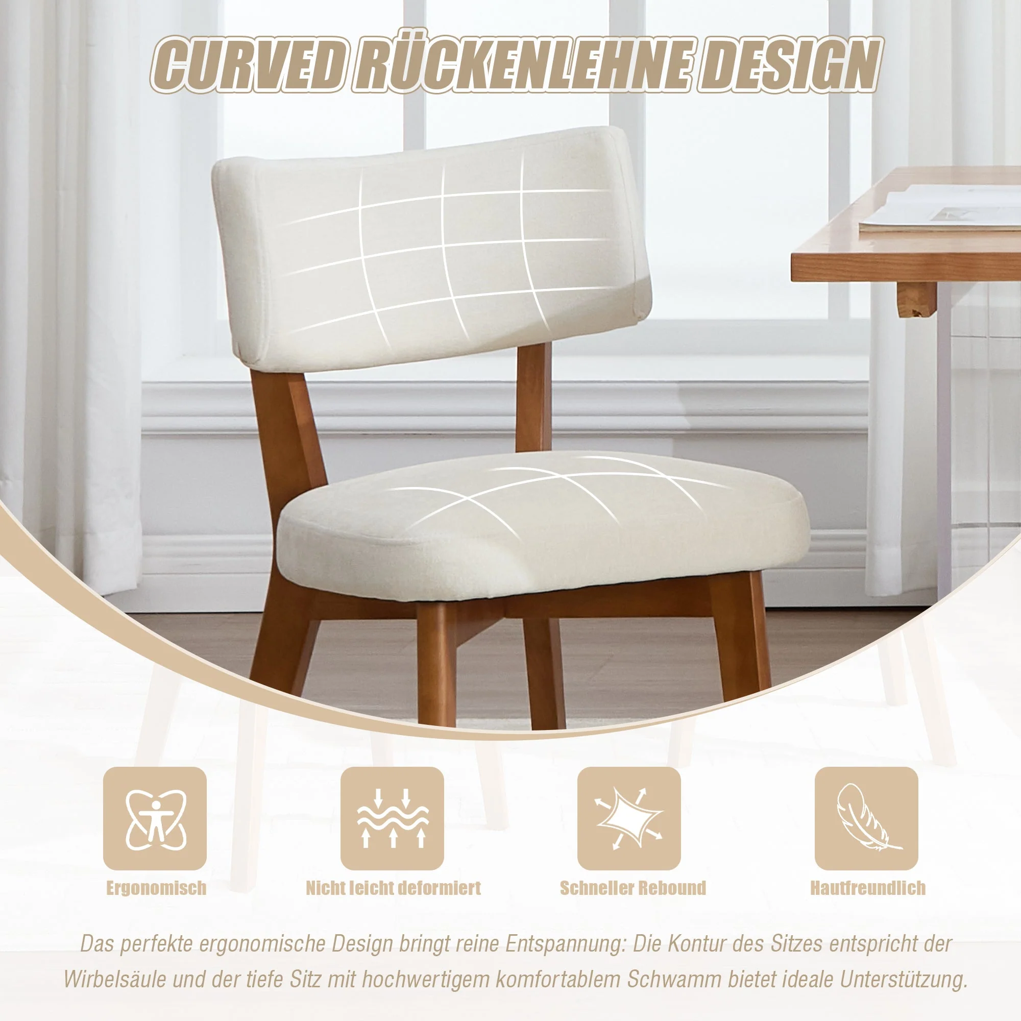 Modern Mid-Century Dining Chair Set of 2, Solid Wood Legs, Fabric Upholstered - Image 4