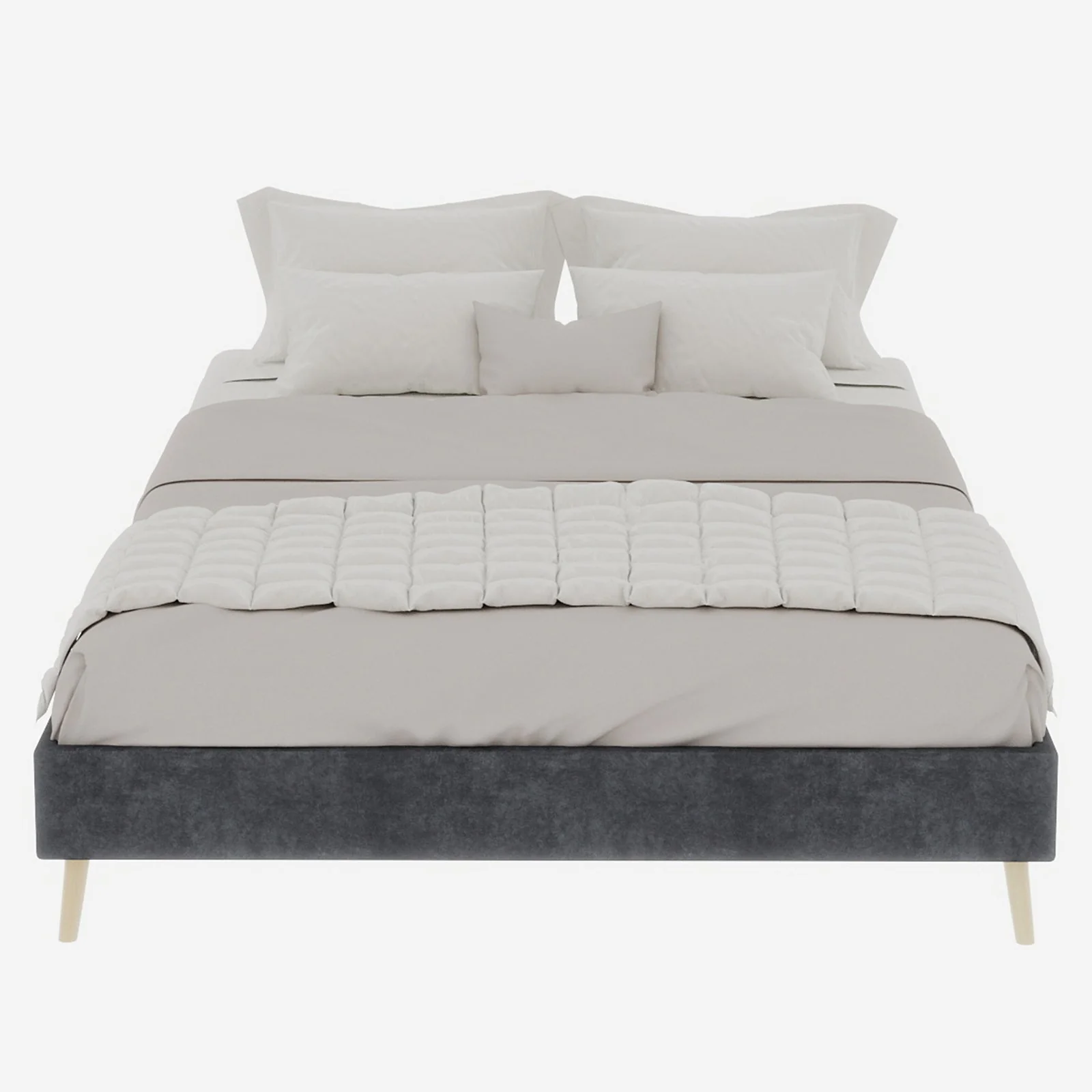 Modern Minimalist Bed Frame, 140x200 cm Low-Profile, Grey Dutch Velvet - Image 5