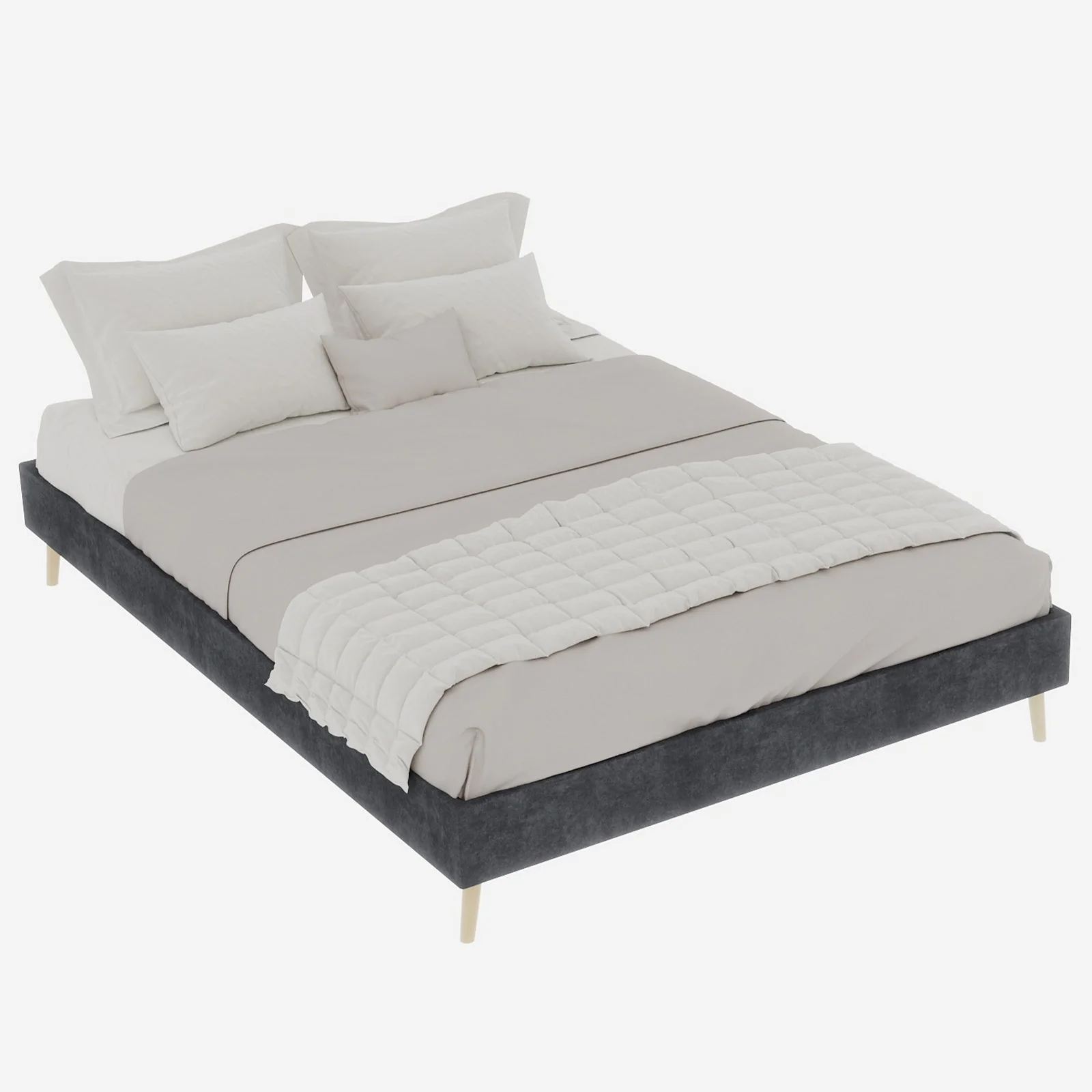Modern Minimalist Bed Frame, 140x200 cm Low-Profile, Grey Dutch Velvet - Image 6