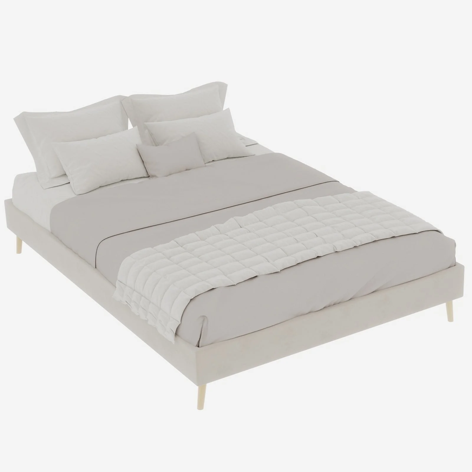 Modern Minimalist Bed Frame 140x200cm Low-Profile Dutch Velvet Beige - Image 2
