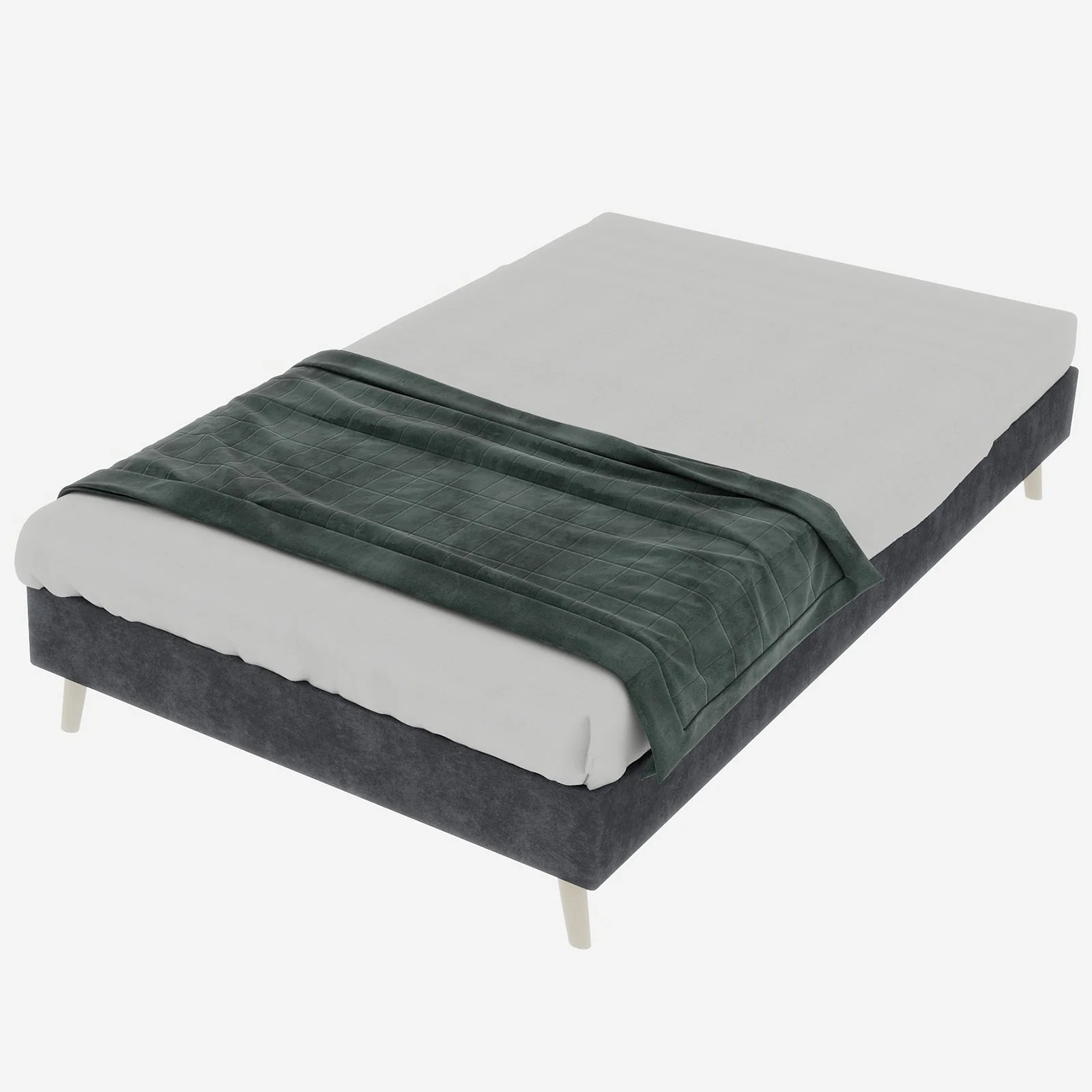 Modern Minimalist Bed Frame, 160x200 cm Low-Profile, Grey Dutch Velvet Fabric - Image 9