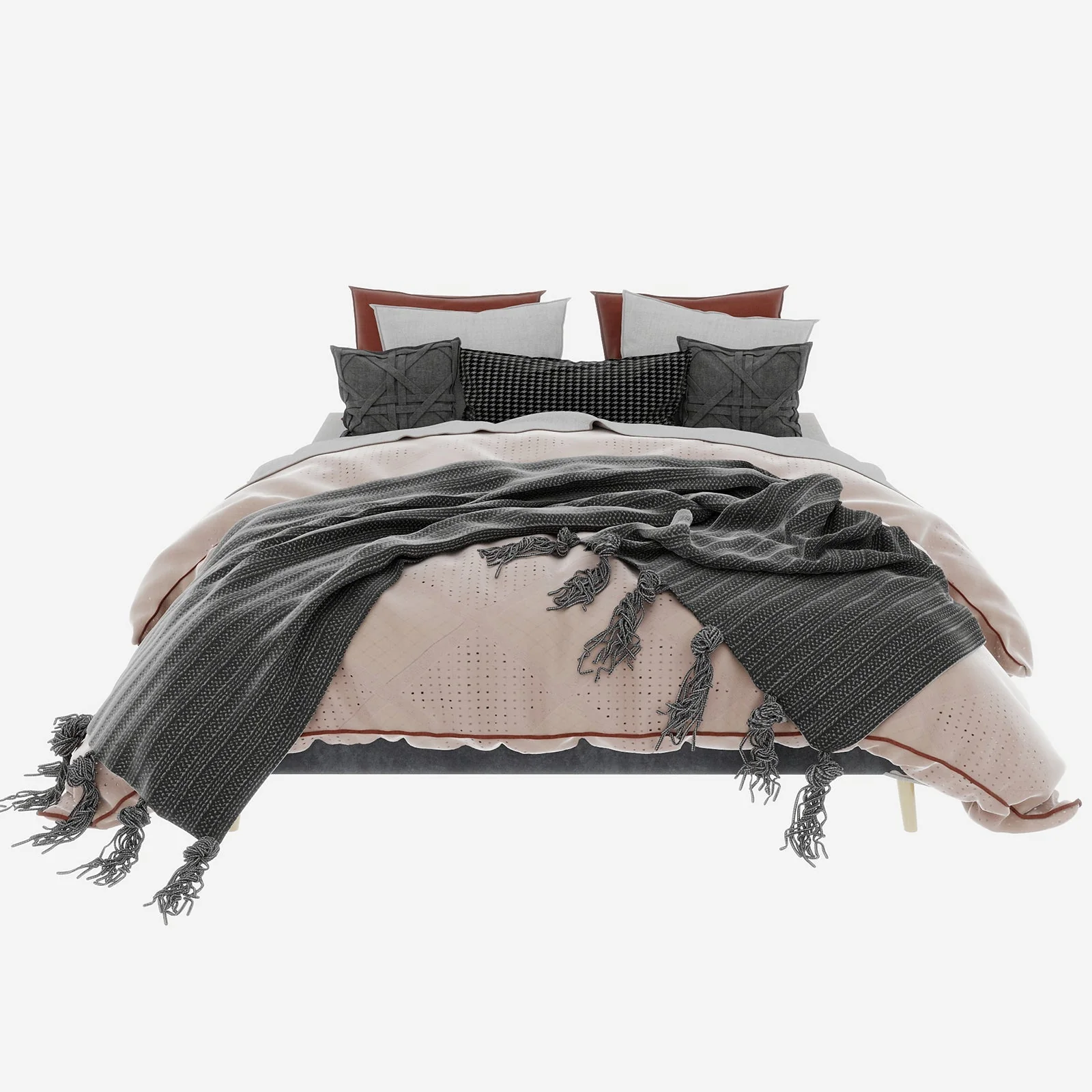 Modern Minimalist Bed Frame 160x200cm Low-Profile Dutch Velvet Grey - Image 4