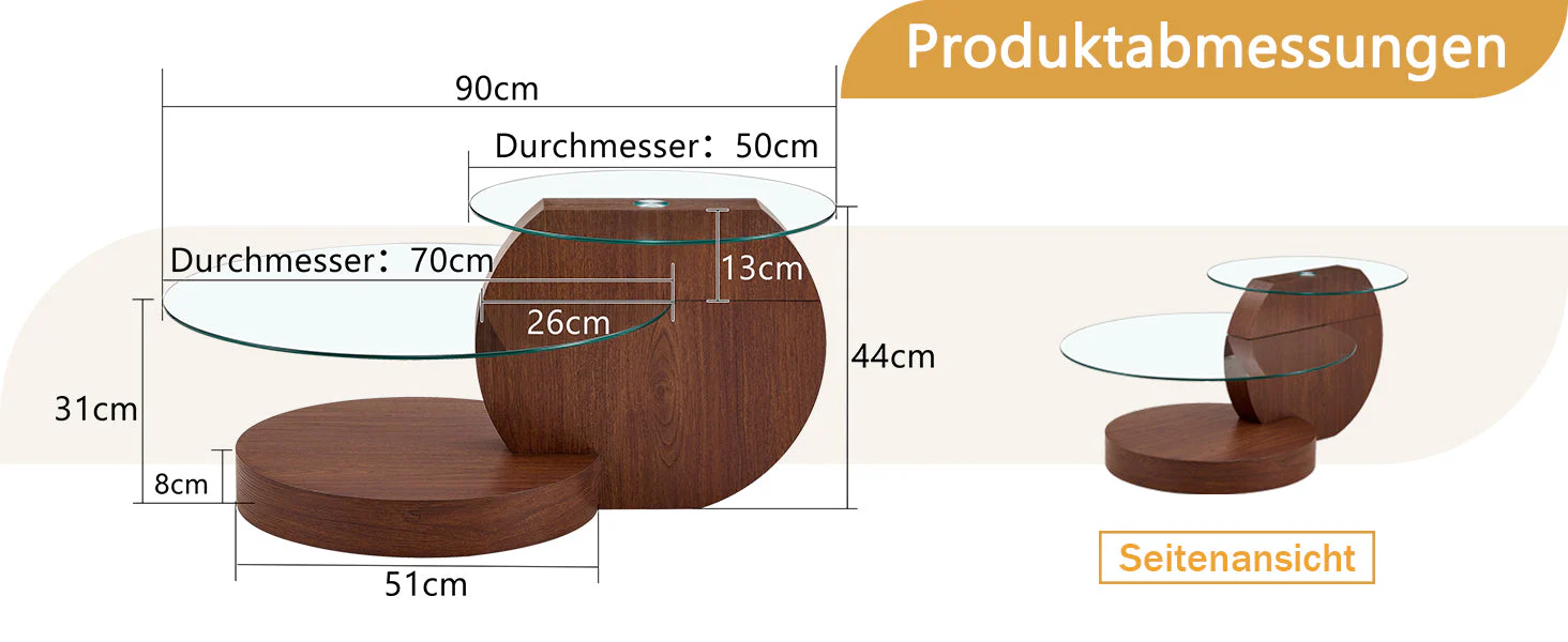 Modern Minimalist Coffee Table with Double-Layered Safety Glass and Multi-Tiered Design, Walnut Wood Grain Finish - Image 8