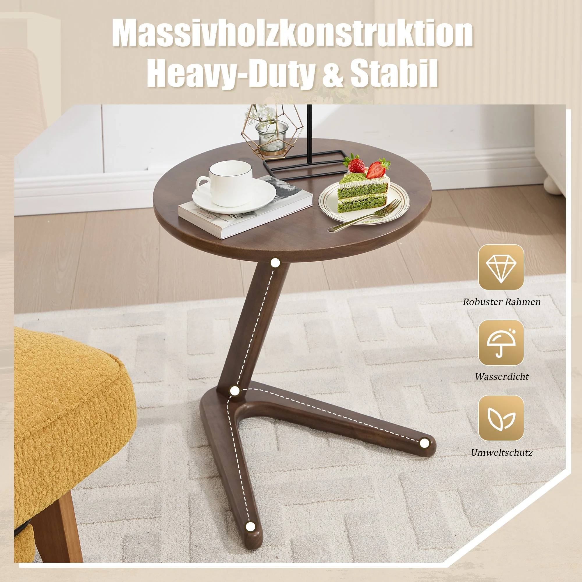 Modern Minimalist Round Side Table, Solid Wood Sofa/TV Table, Wooden - Image 3