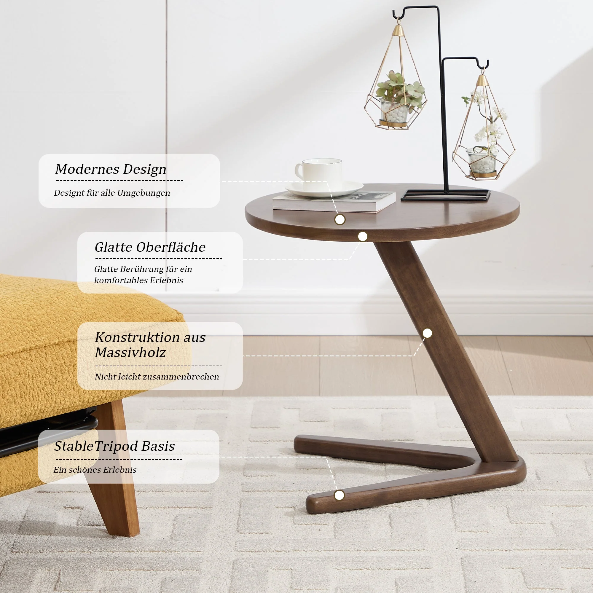 Modern Minimalist Round Side Table, Solid Wood Sofa/TV Table, Wooden - Image 4