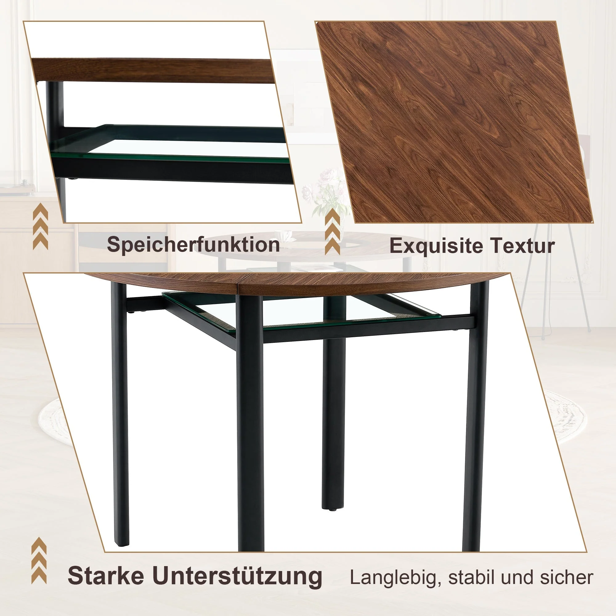 Modern Minimalist Round Table Set 100cm Storage 4 PU Chairs - Brown Wood/White - Image 8