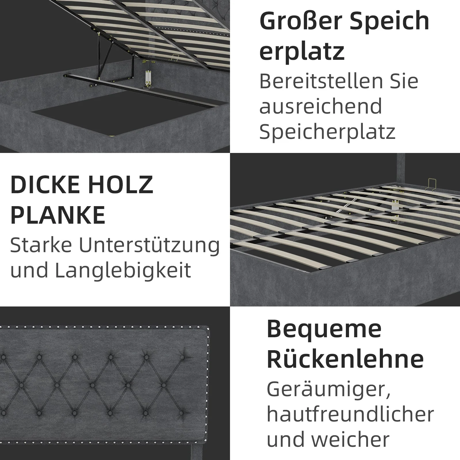 Modern Minimalist Soft Bed, 160*200CM, Hydraulic Rod, Gray - Image 7
