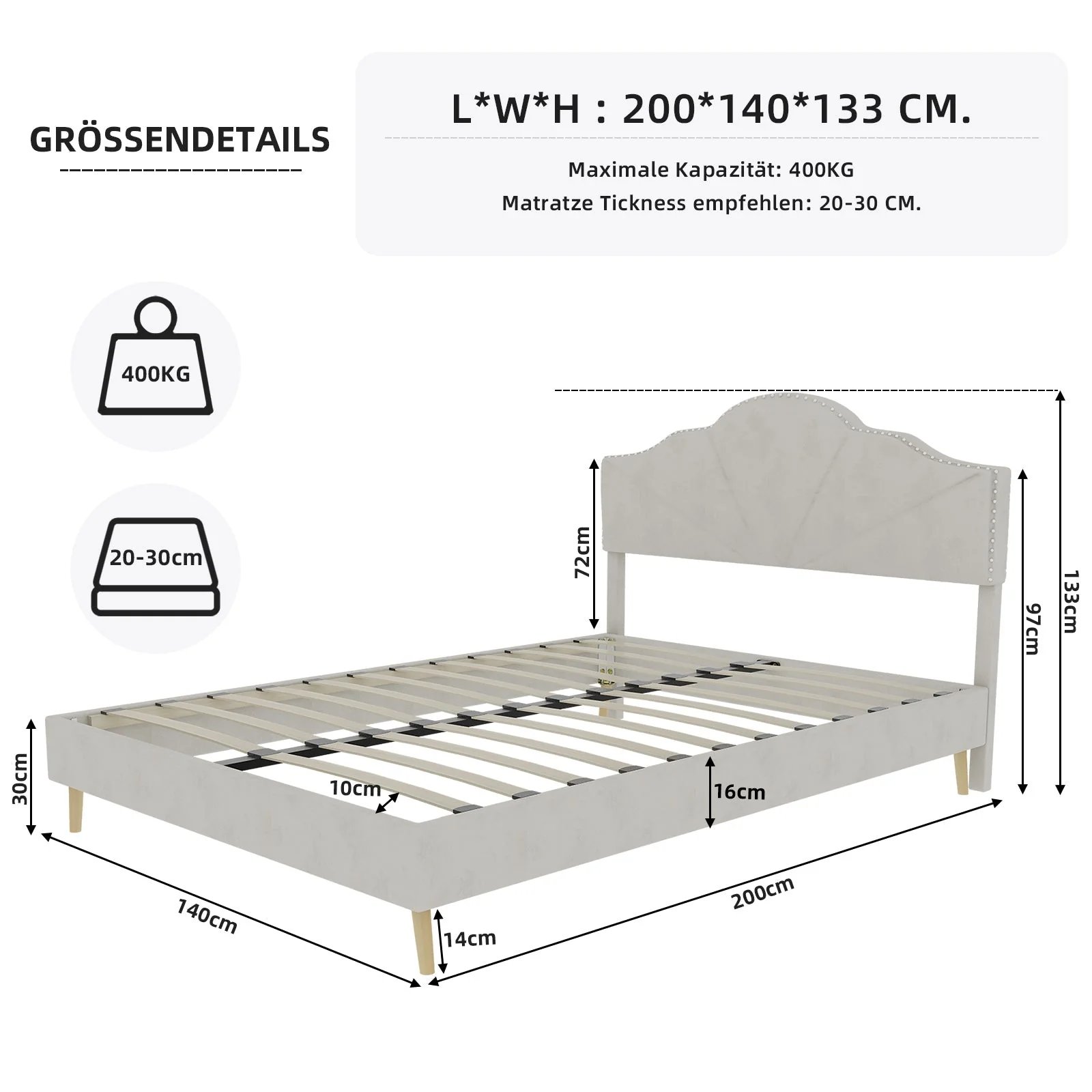 Modern Minimalist Soft Bed, Comfortable Headboard, 140*200CM, Beige - Image 5