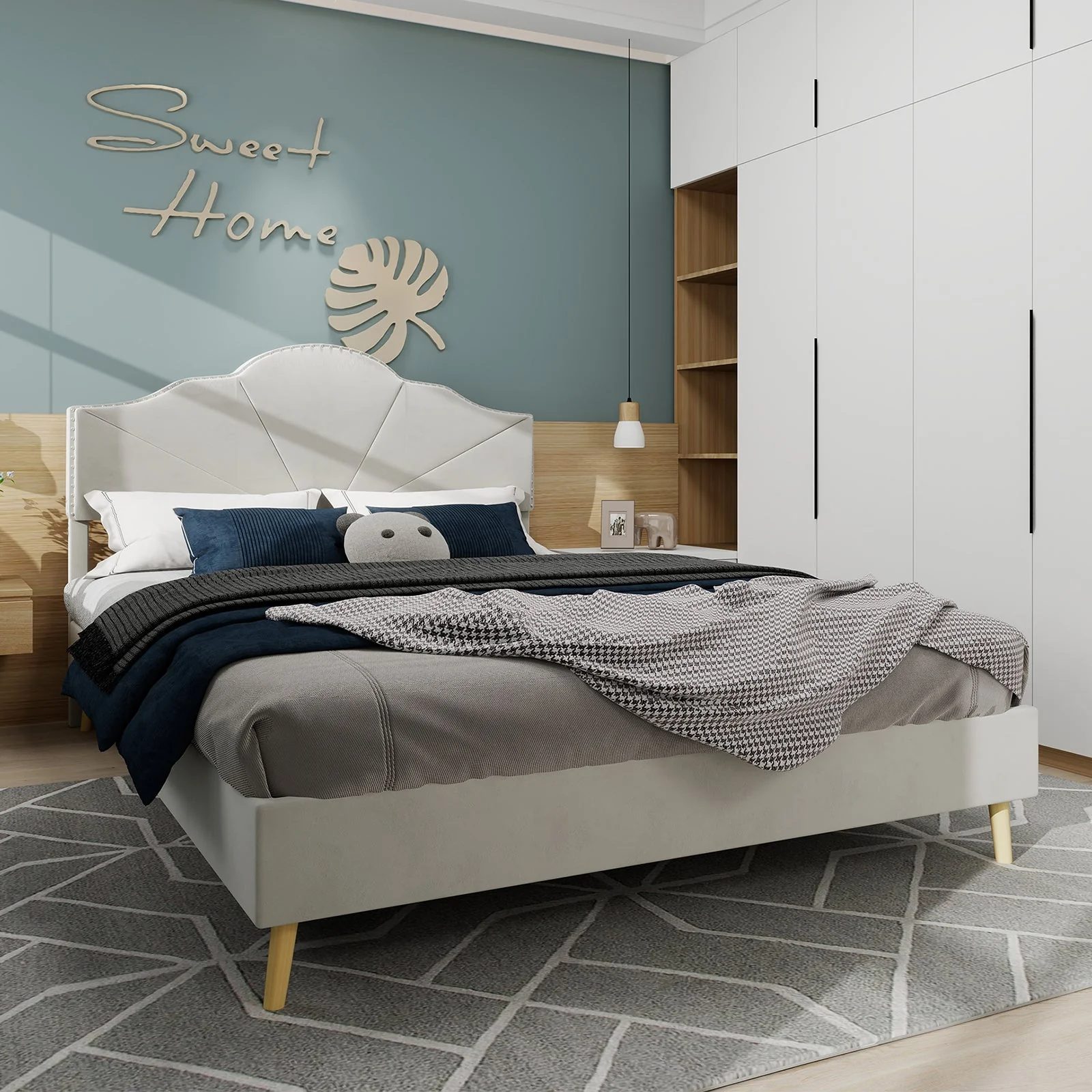 Modern Minimalist Soft Bed, Comfortable Headboard, 160x200CM, Beige - Image 11