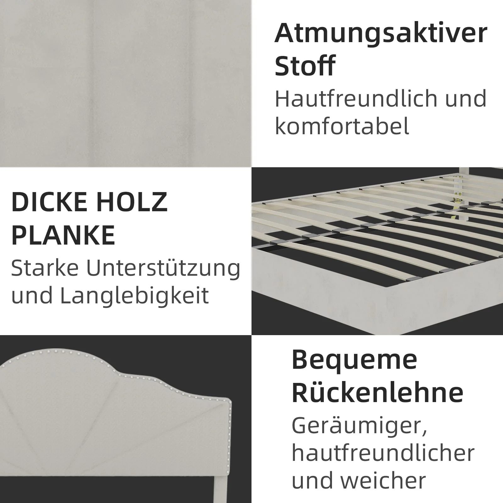Modern Minimalist Soft Bed, Comfortable Headboard, 160x200CM, Beige - Image 13