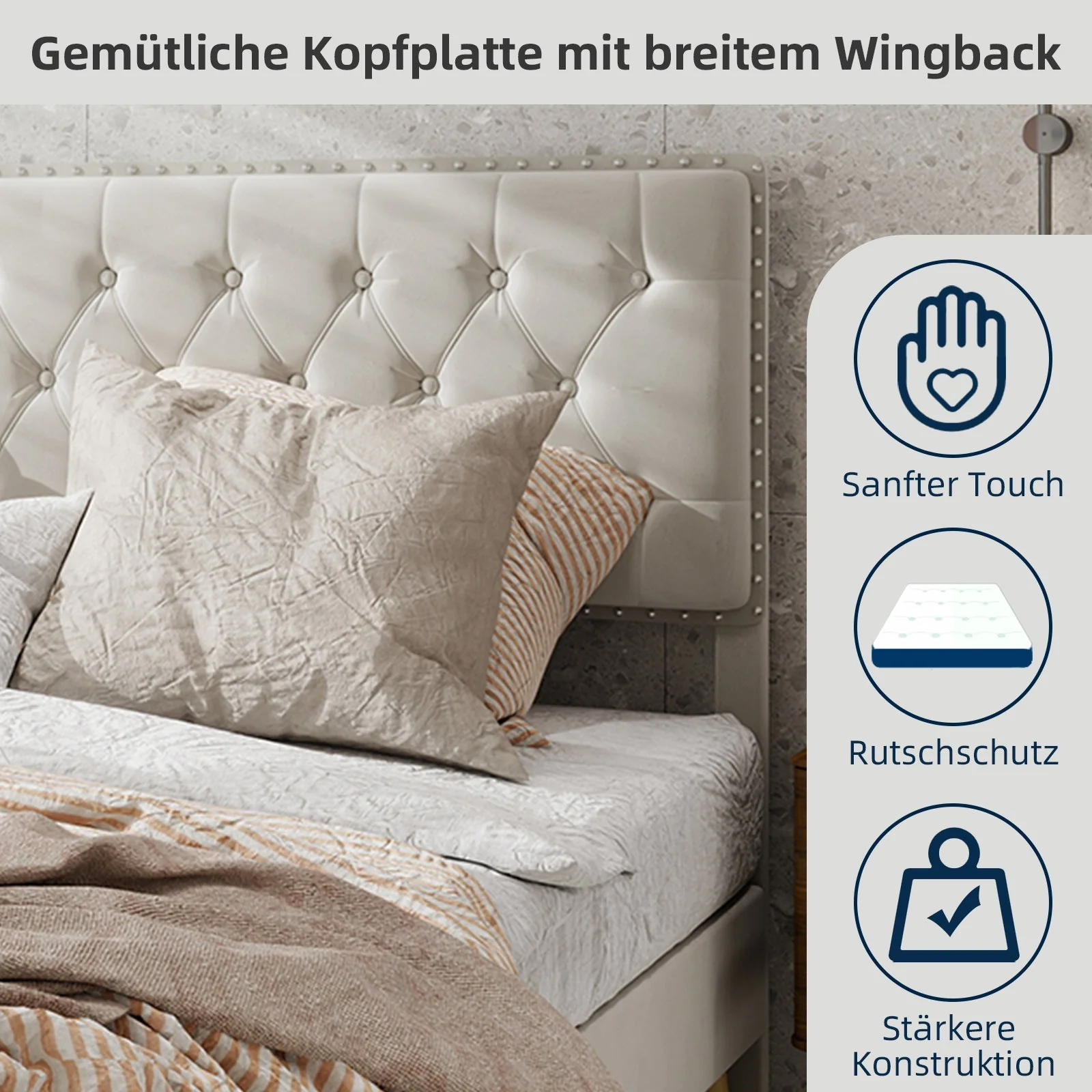 Modern Minimalist Soft Bed, Comfortable Headboard, 160x200CM, Beige - Image 26