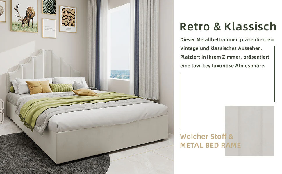 Modern Minimalist Soft Bed, Comfortable Headboard, 160x200CM, Beige - Image 9