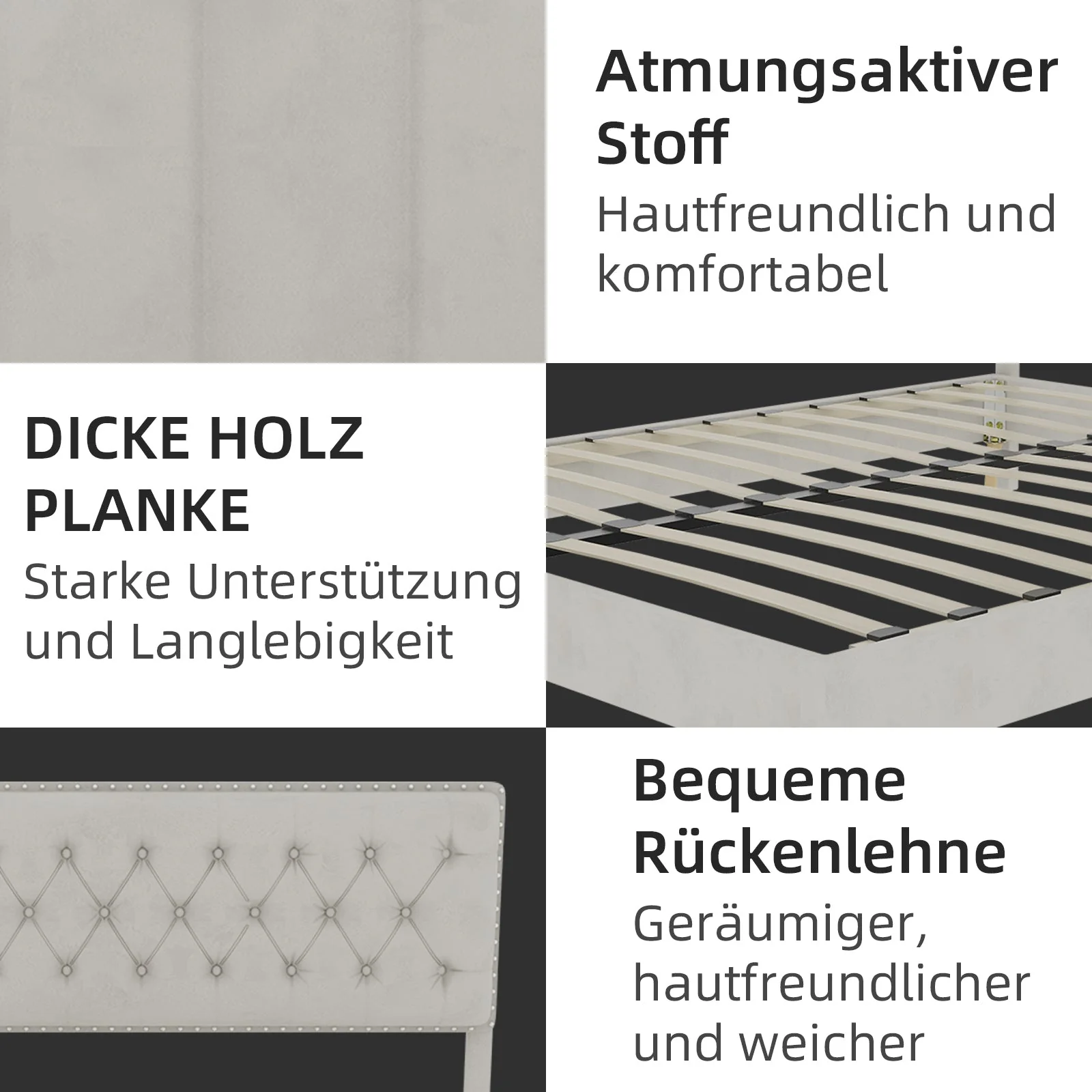 Modern Minimalist Soft Bed, Comfortable Headboard, Low Box Frame, 140x200CM, Beige - Image 10