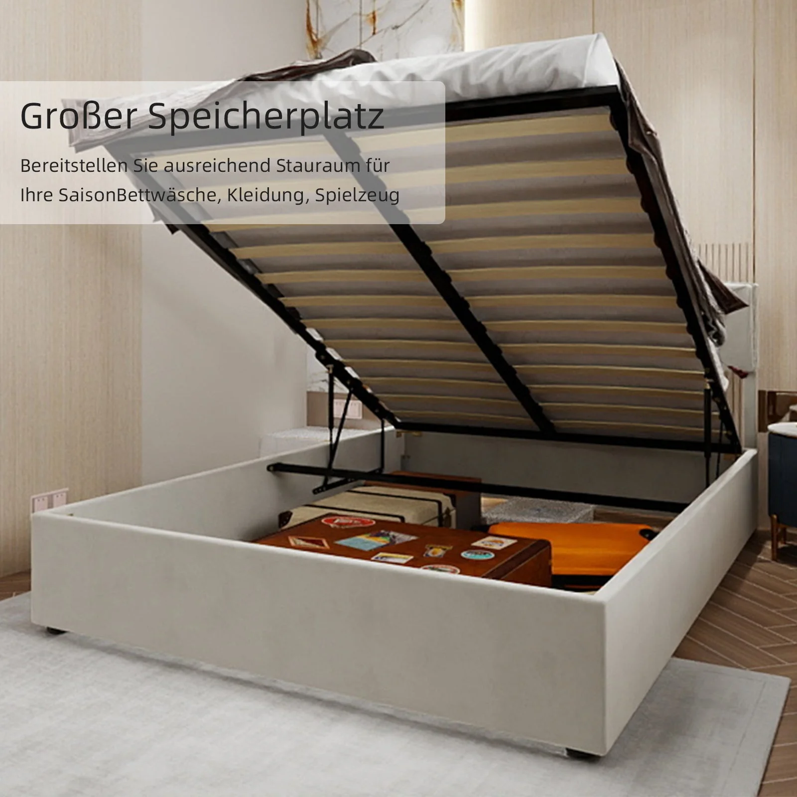 Modern Minimalist Soft Bed, Headboard with Hydraulic Rod, 140x200cm, Beige - Image 10