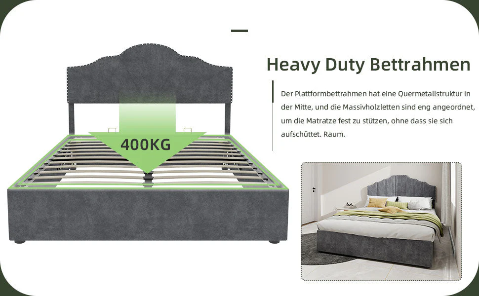 Modern Minimalist Soft Bed, High Box with Pneumatic Rod, 140*200CM, Gray - Image 6