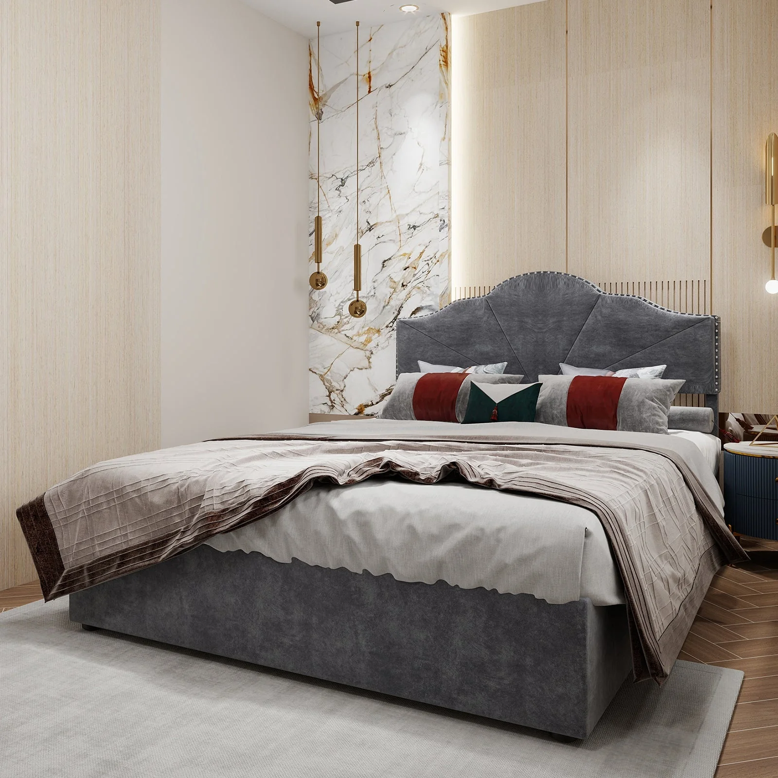 Modern Minimalist Soft Bed, High Box with Pneumatic Rod, 140*200CM, Gray - Image 8