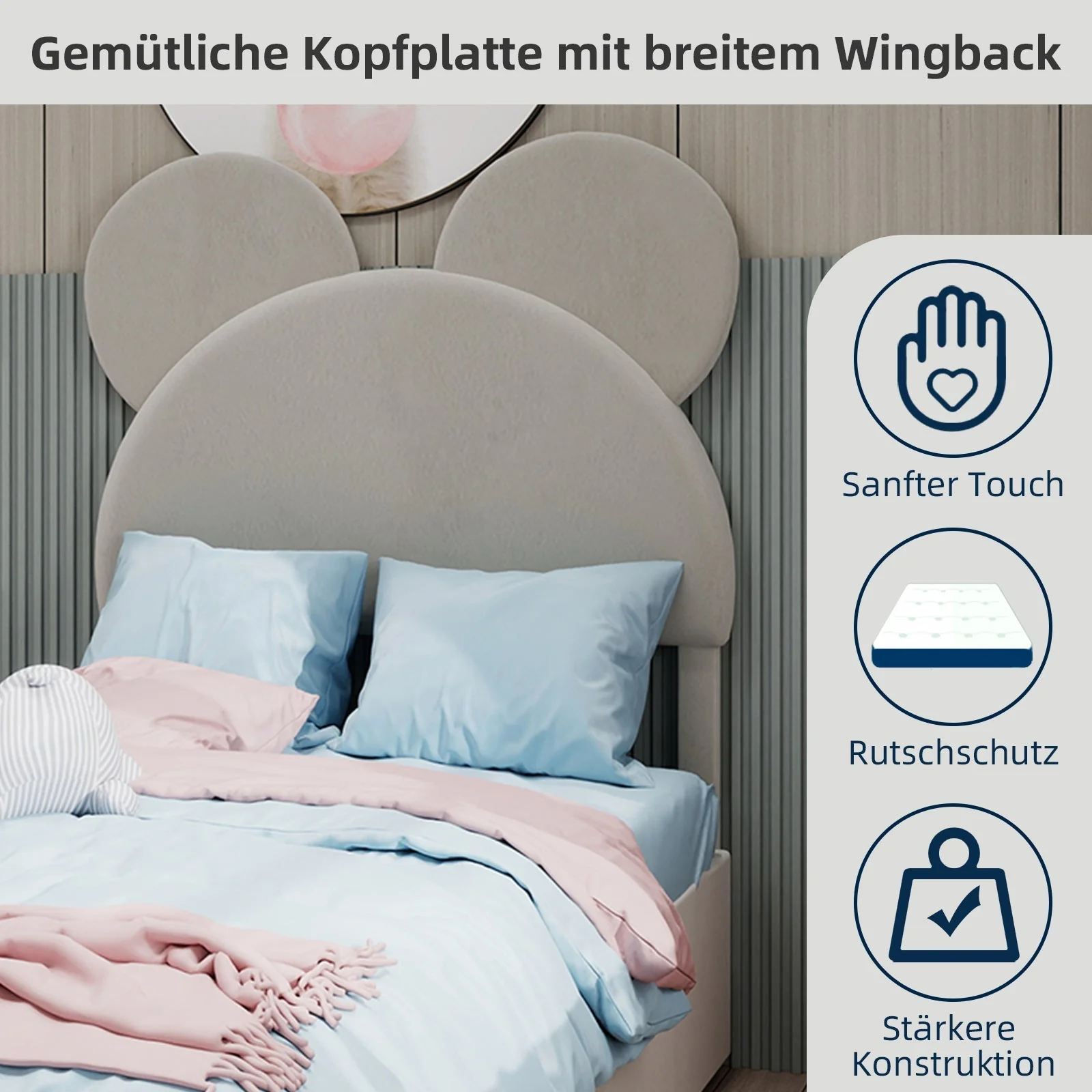 Modern Minimalist Upholstered Bed, Soft Cartoon-Design Headboard, Storage Base, Beige - Image 5