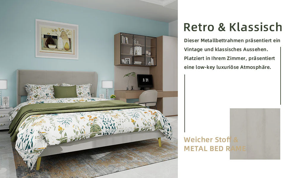 Modern Minimalist Upholstered Bed with Plush Headboard, 140x200 cm, Beige - Image 2
