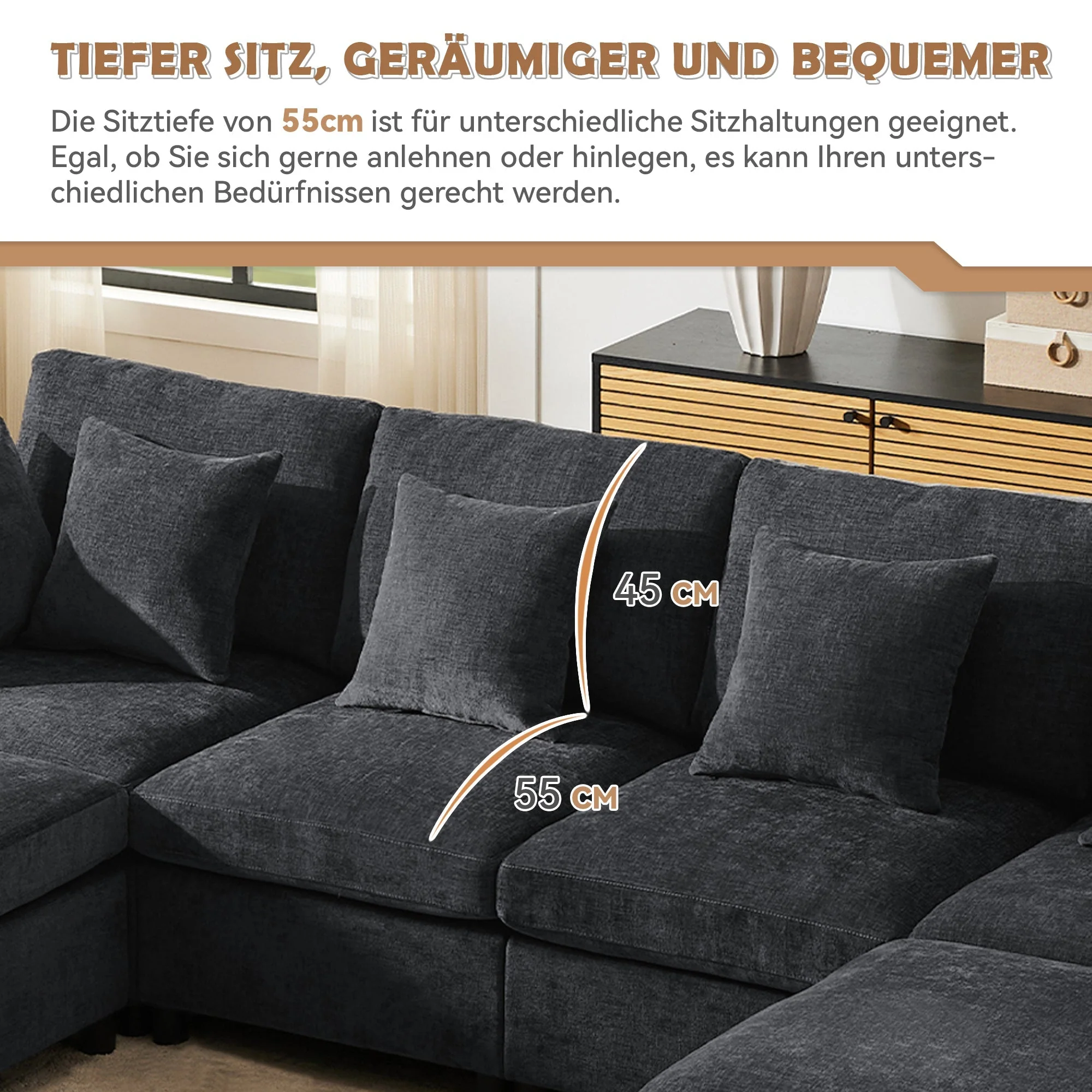 Modern Modular Chenille Sofa L-Shaped U-Shaped Detachable Footstool, Chenille Fabric - Image 8