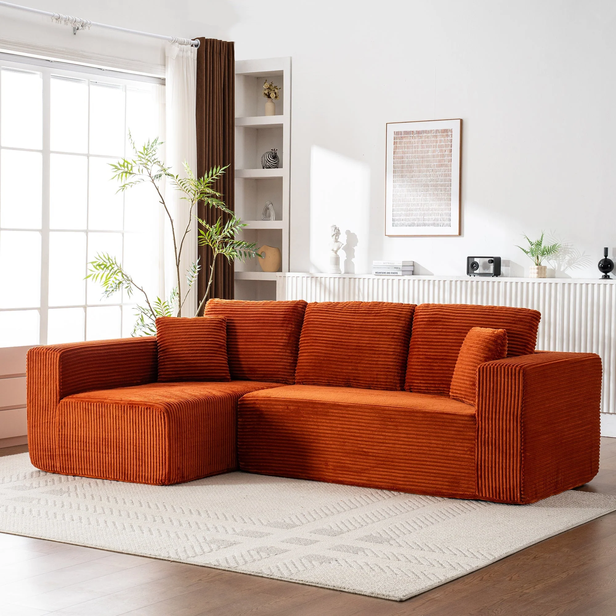 Modern Modular L-Shaped Cloud Sofa with Chaise Lounge and No Assembly, Soft Fabric Material - Image 9
