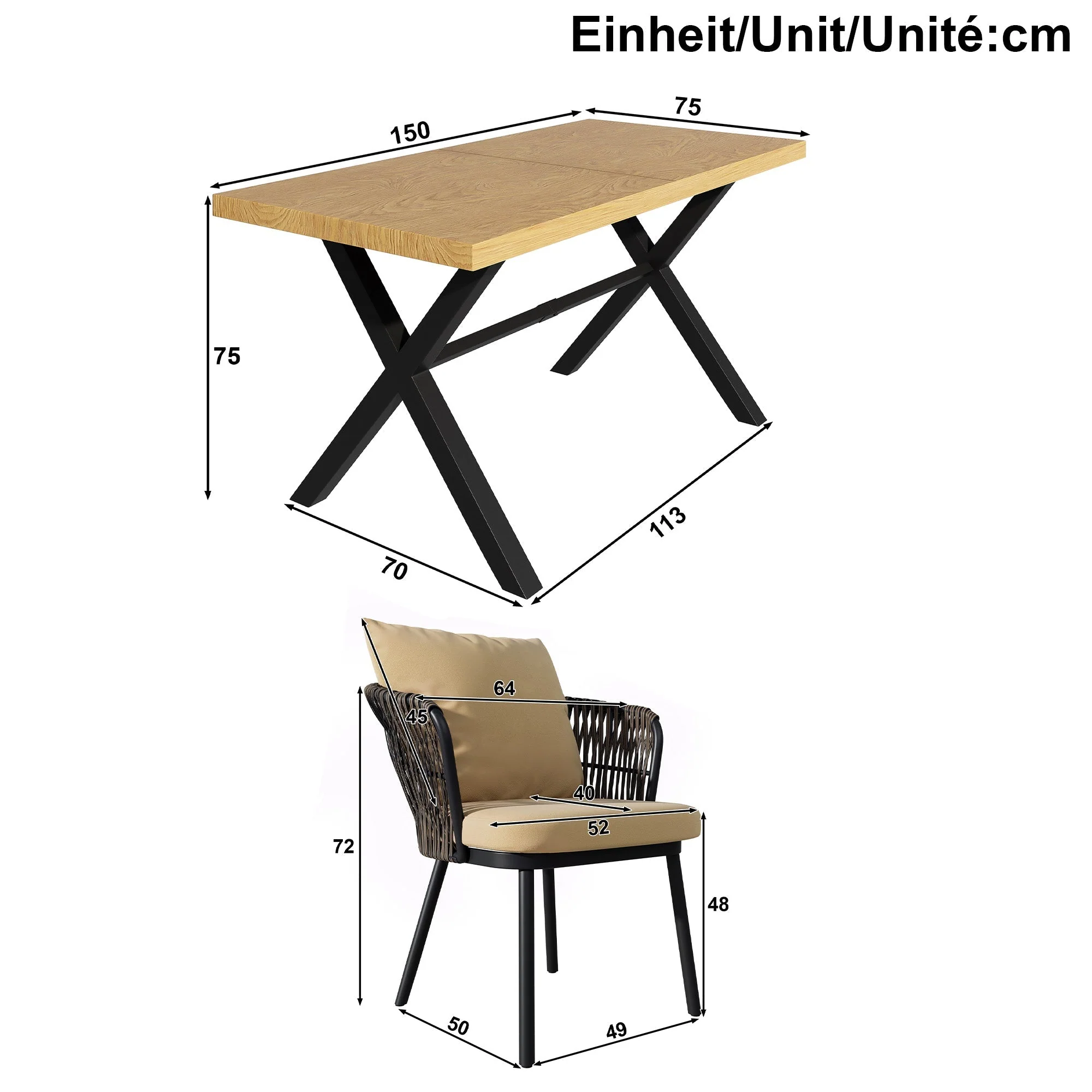 Modern Outdoor Dining Set with Seat Cushions, Rattan and Iron Frame - Image 4