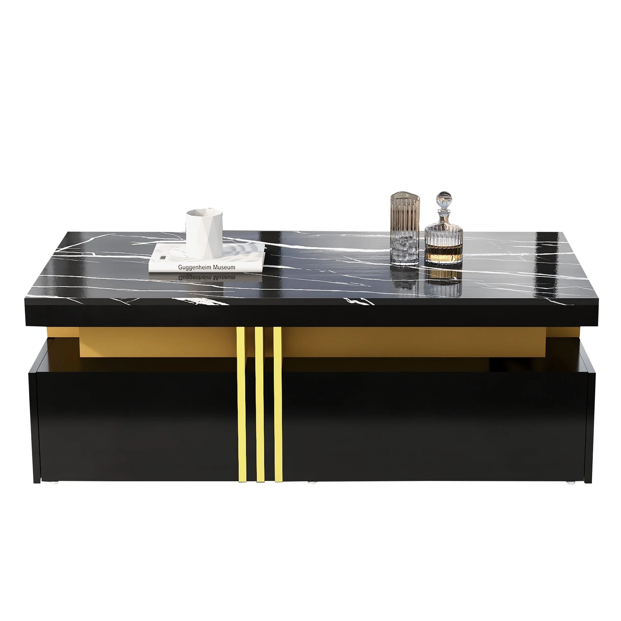 Modern Rectangular Coffee Table with 2 Drawers, High-Gloss and Marble - Image 8