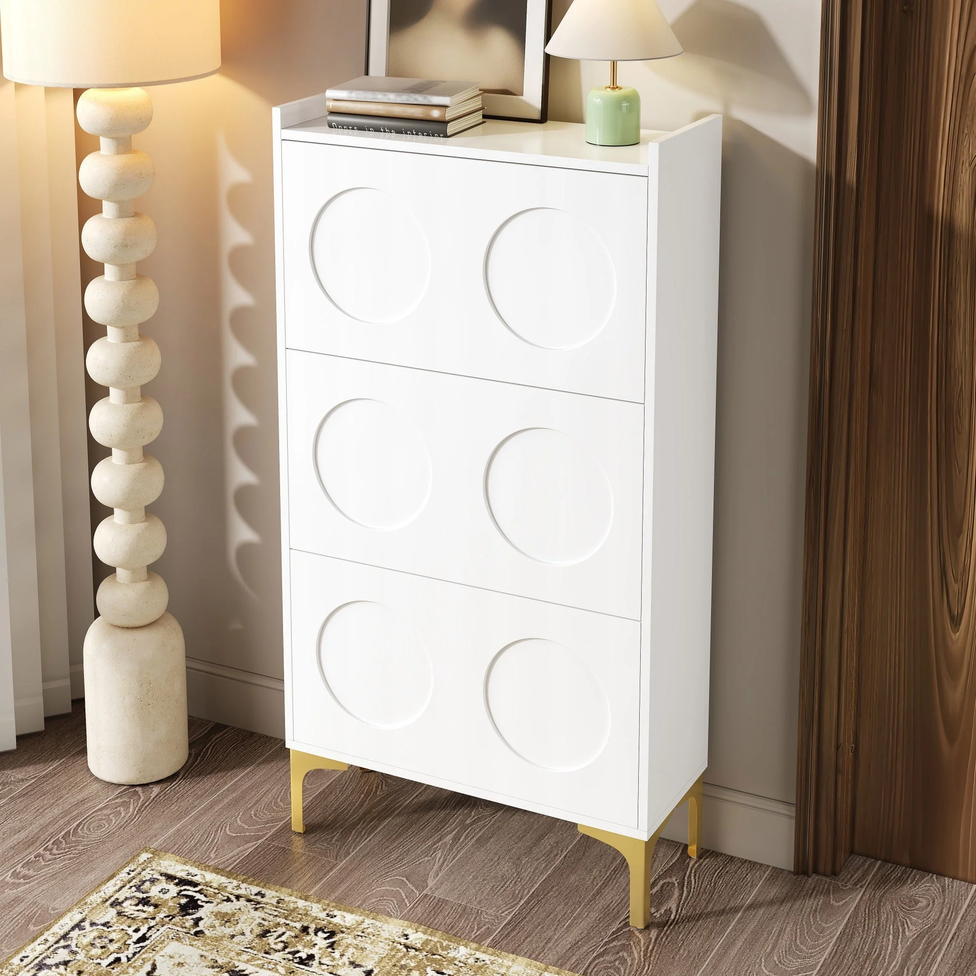 Modern Shoe Cabinet, 3-Tier Storage Metal Feet Entryway, White - Image 8