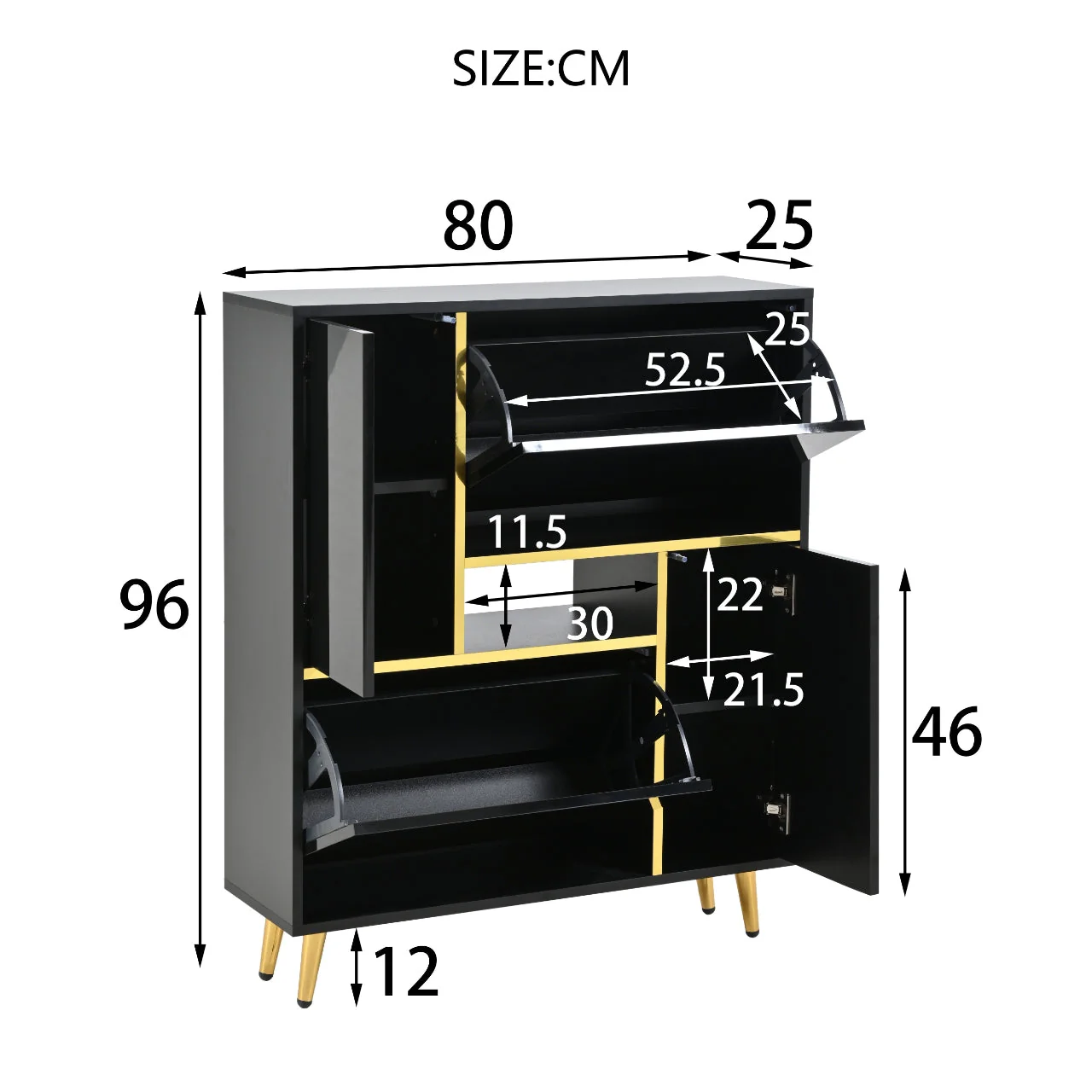 Modern shoe cabinet, high-gloss front, 16-color LED light, black - Image 7