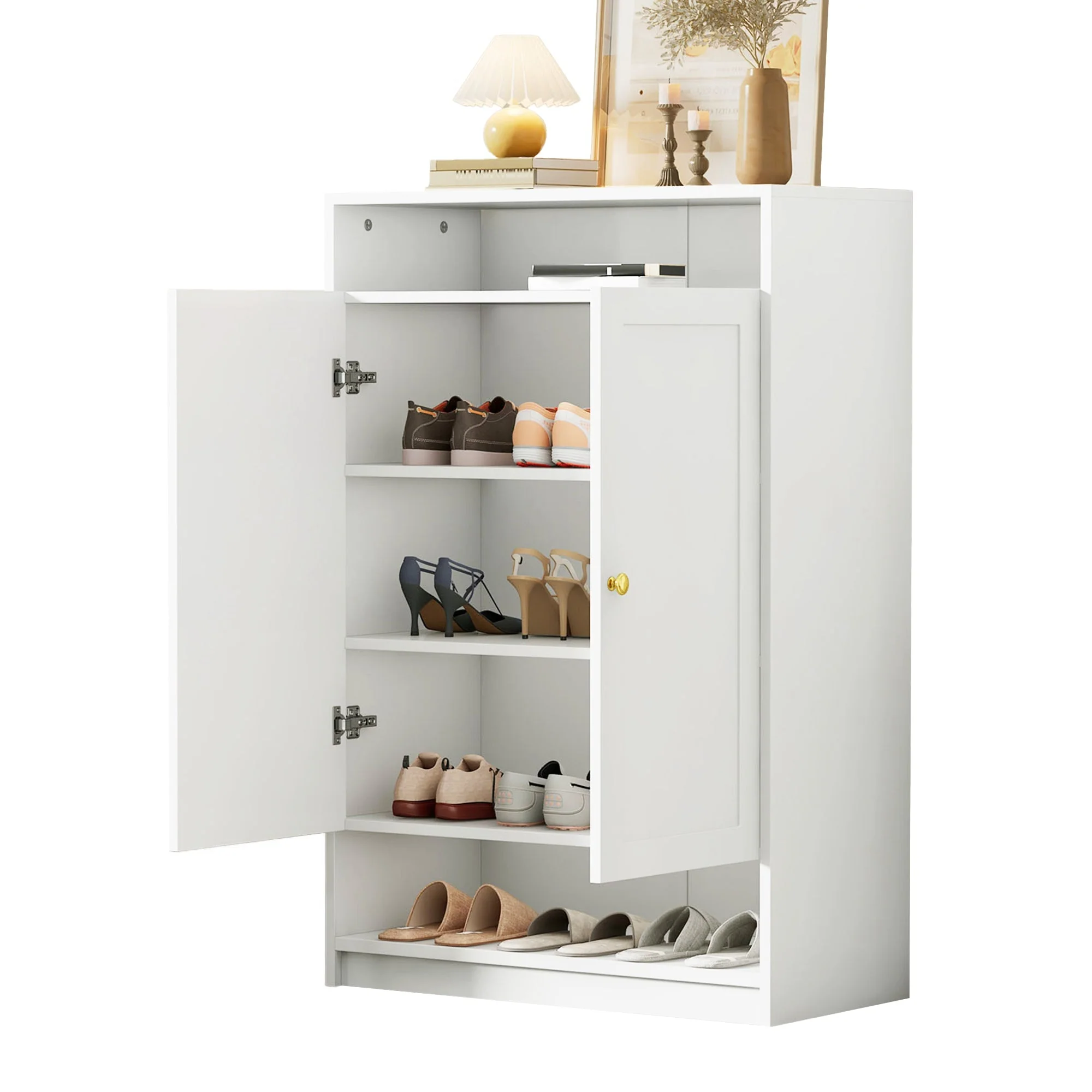 Modern shoe cabinet with adjustable shelves and 2 doors, white - Image 4
